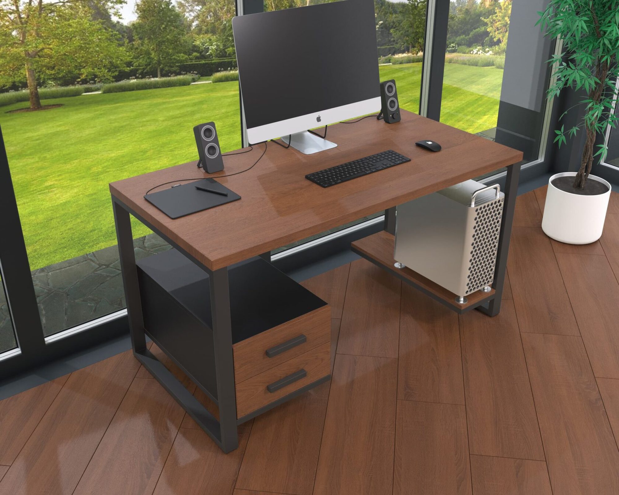 Комп'ютерний стіл з натурального дерева (дуб) Альфред Wood BL 120*60*75 (22320001) довжина 1.2 м, ширина 0.6 м, стільниця Махагон Світлий Чорний