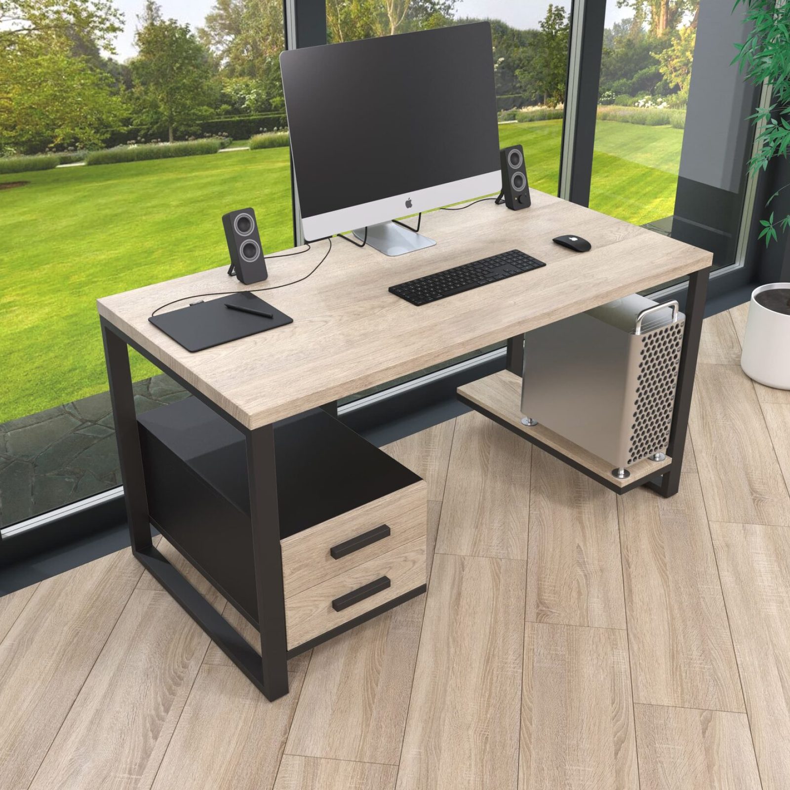 Комп'ютерний стіл з натурального дерева (дуб) Альфред Wood BL 200*70*90 (22320695) довжина 2.0 м, ширина 0.7 м, стільниця Світле Дерево Чорний