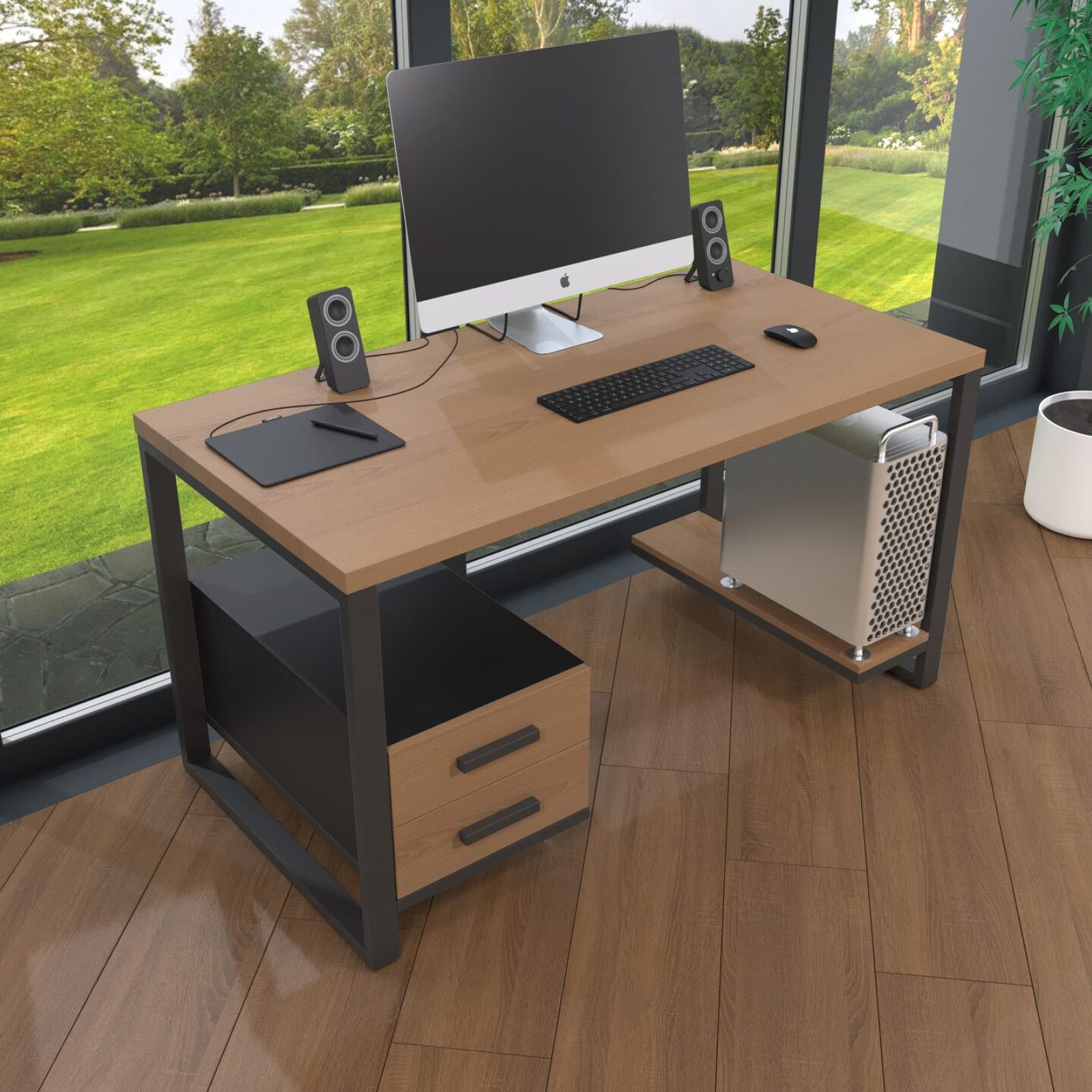 Комп'ютерний стіл з натурального дерева (ясен) Альфред Wood BL 120*60*75 довжина 1.2 м, ширина 0.6 м, стільниця Золотистий Пісок Чорний