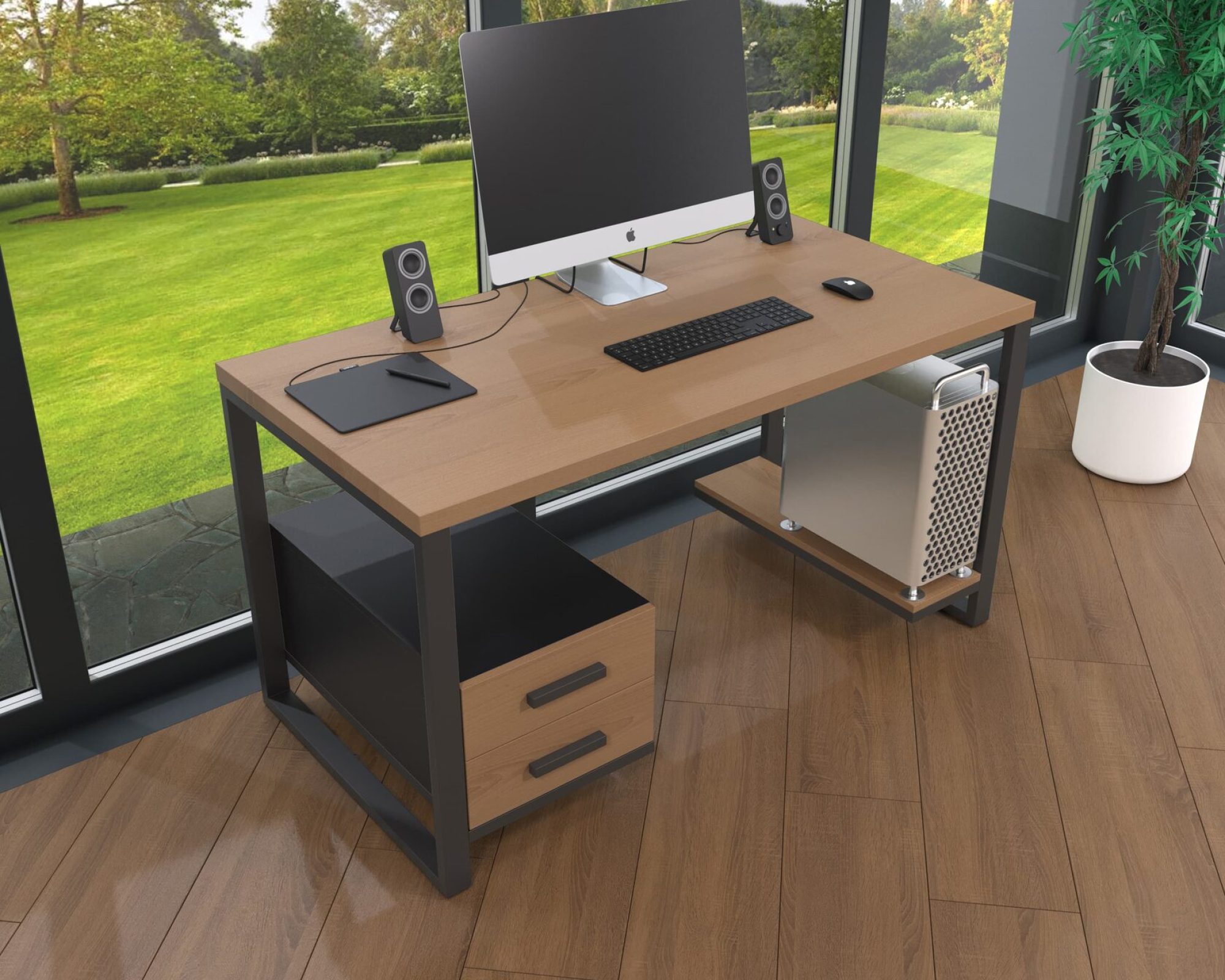 Комп'ютерний стіл з натурального дерева (ясен) Альфред Wood BL 120*60*75 (22160003) довжина 1.2 м, ширина 0.6 м, стільниця Золотистий Пісок Чорний
