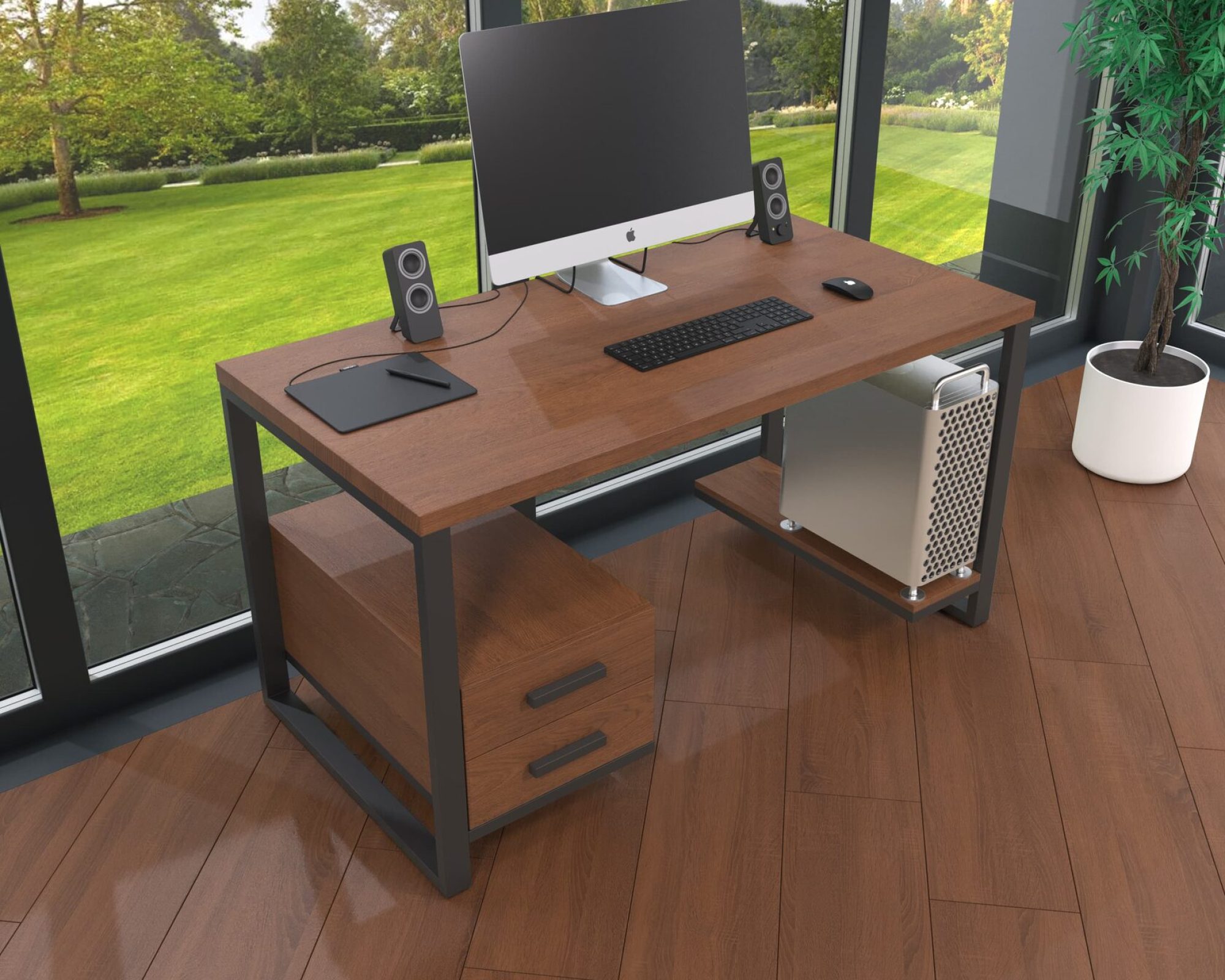 Комп'ютерний стіл з натурального дерева (дуб) Альфред Wood 120*60*75 (22310001) довжина 1.2 м, ширина 0.6 м, стільниця Махагон Світлий Чорний