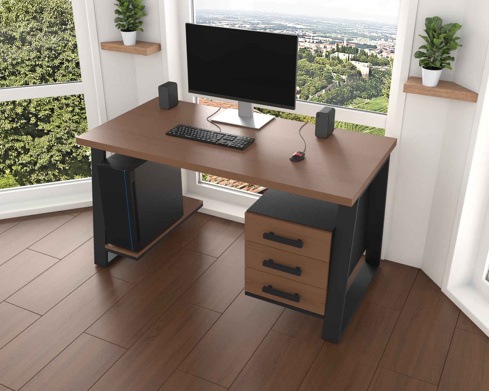 Комп'ютерний стіл з натурального дерева (ясен) Джорджія Wood BL 120*60*75 (22110001) довжина 1.2 м, ширина 0.6 м, стільниця Махагон Світлий Чорний