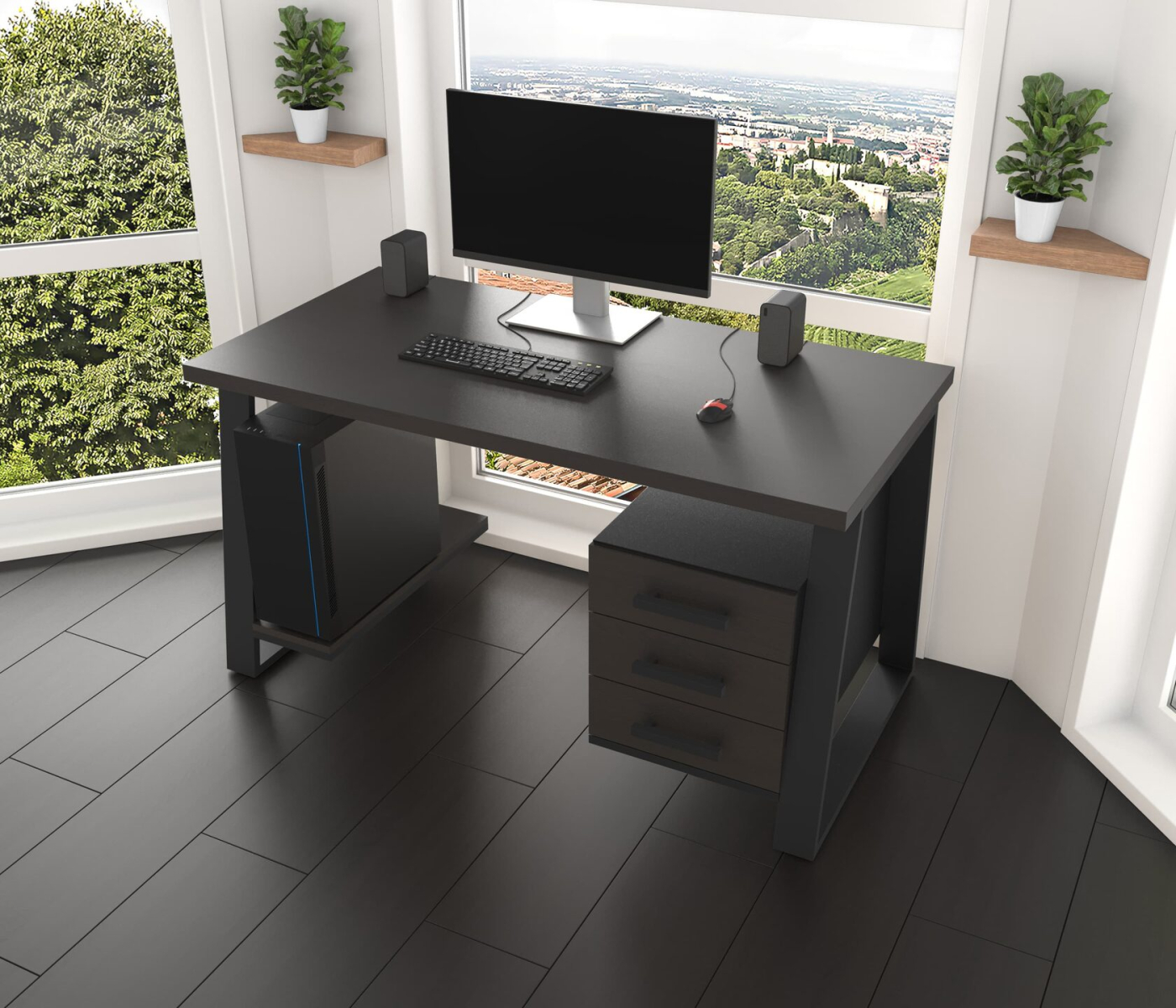 Комп'ютерний стіл з натурального дерева (дуб) Джорджія Wood BL 150*60*90 (22270270) довжина 1.5 м, ширина 0.6 м, стільниця Венге Чорний