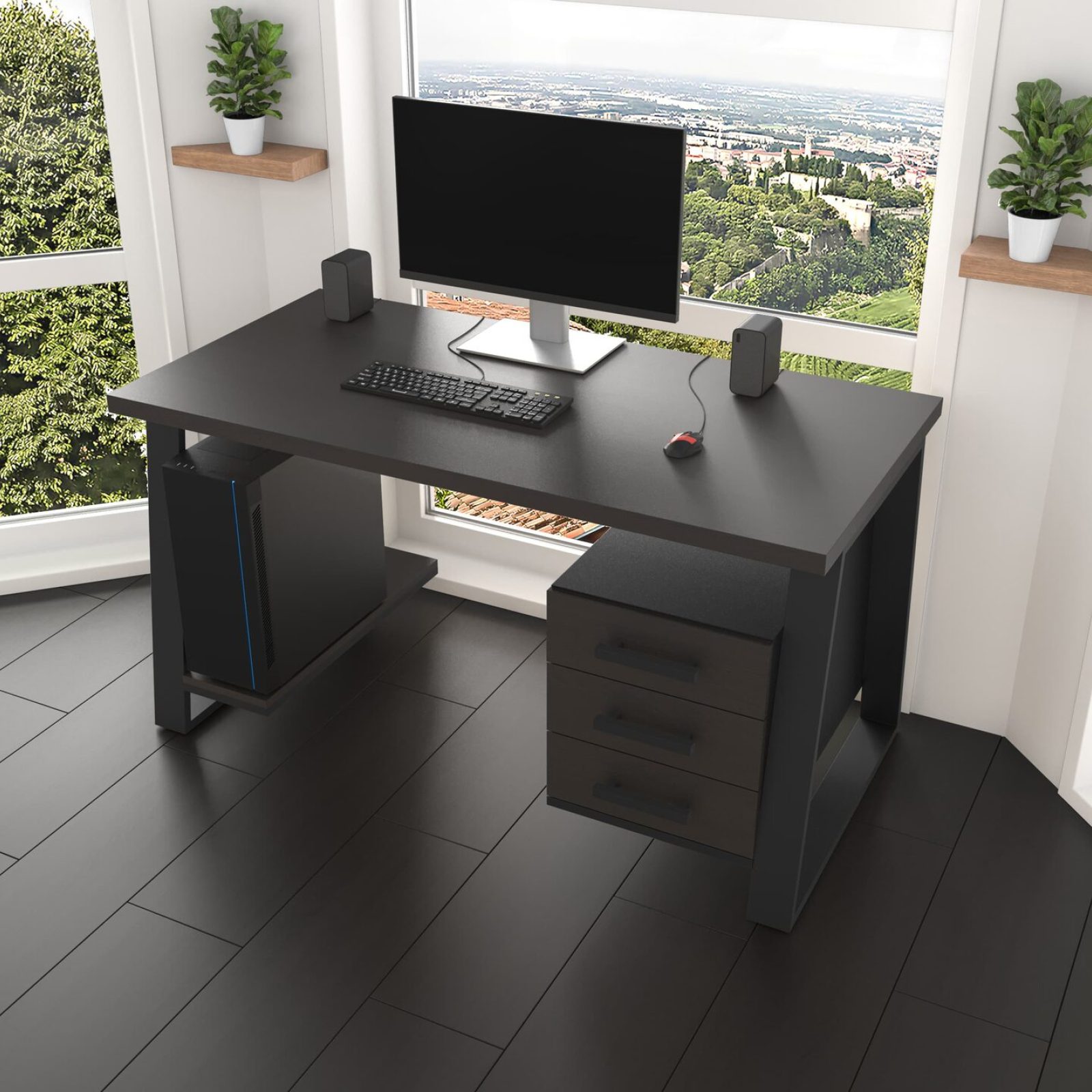 Комп'ютерний стіл з натурального дерева (дуб) Джорджія Wood BL 150*60*90 (22270270) довжина 1.5 м, ширина 0.6 м, стільниця Венге Чорний