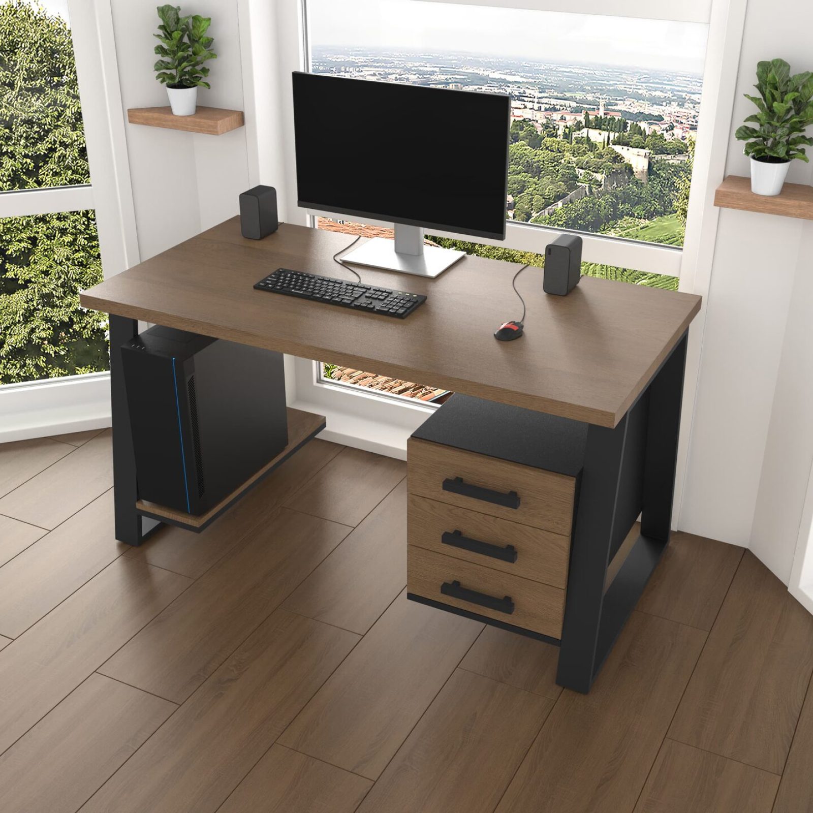 Комп'ютерний стіл з натурального дерева (дуб) Джорджія Wood BL 120*60*75 (22270003) довжина 1.2 м, ширина 0.6 м, стільниця Золотистий Пісок Чорний