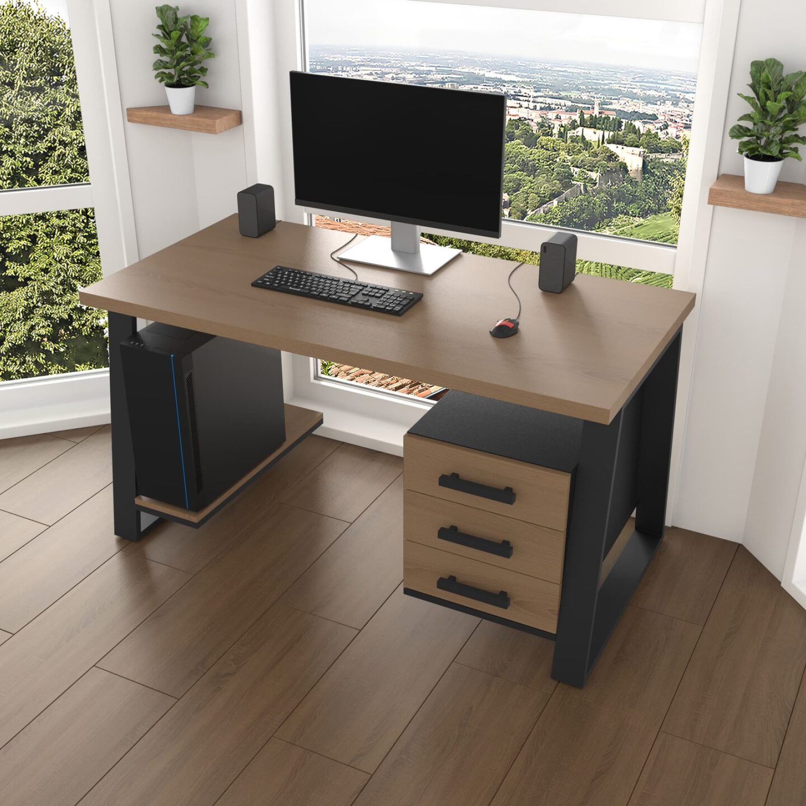 Комп'ютерний стіл з натурального дерева (ясен) Джорджія Wood BL 120*60*75 довжина 1.2 м, ширина 0.6 м, стільниця Золотистий Пісок Чорний