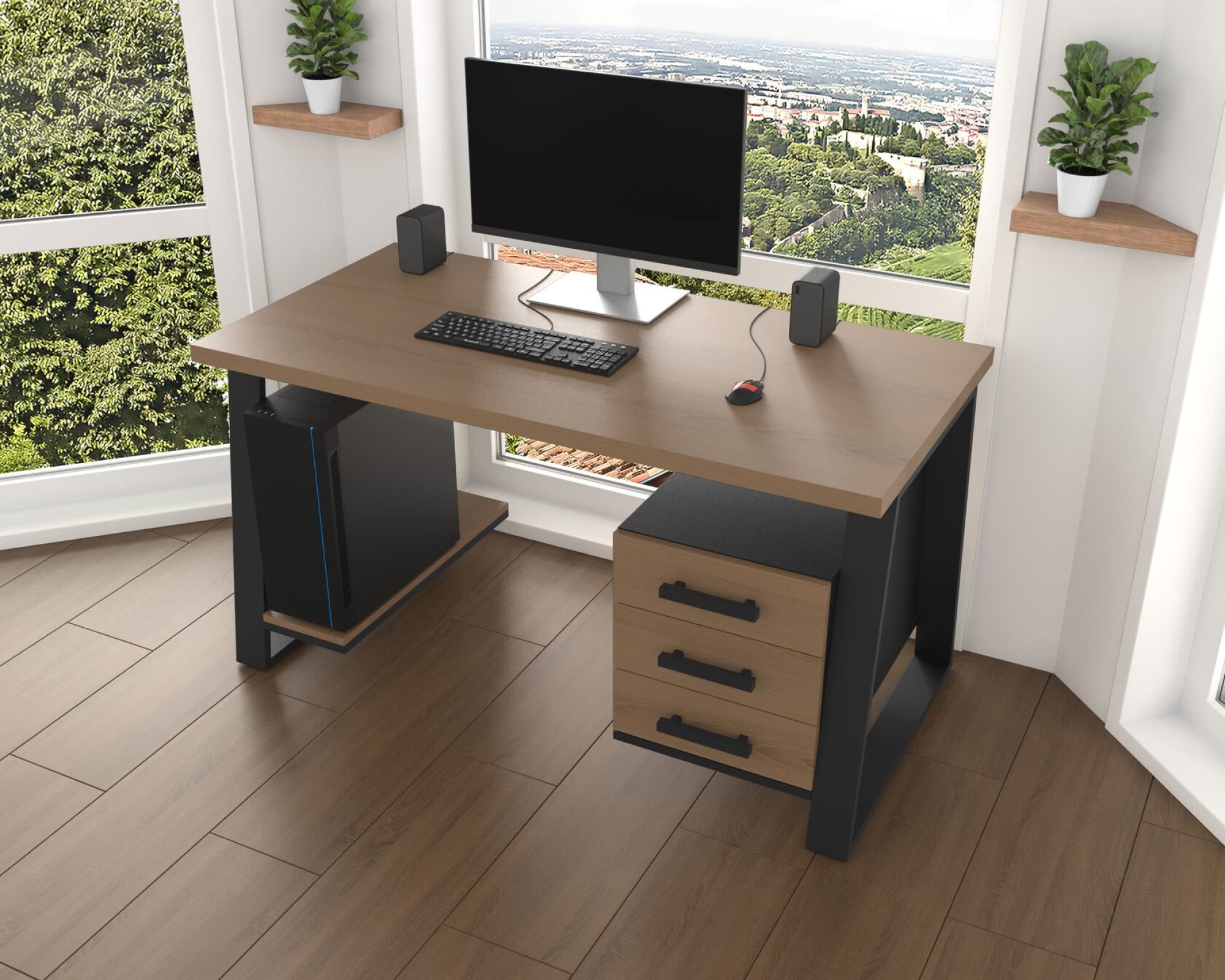 Комп'ютерний стіл з натурального дерева (ясен) Джорджія Wood BL 120*60*75 (22110003) довжина 1.2 м, ширина 0.6 м, стільниця Золотистий Пісок Чорний