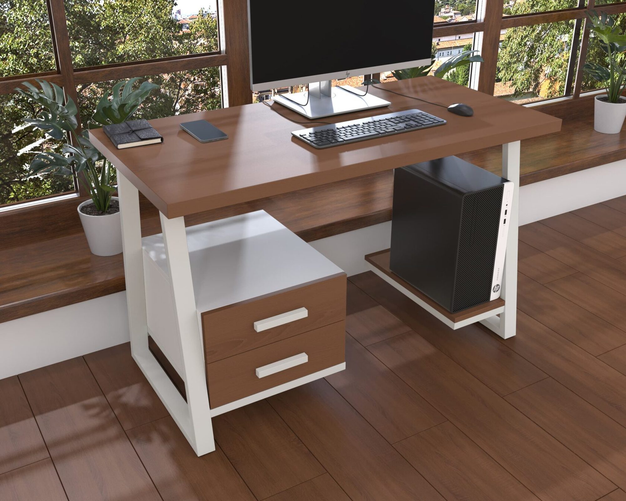 Комп'ютерний стіл з натурального дерева (ясен) Джорджія Wood WL 120*60*75 (22120001) довжина 1.2 м, ширина 0.6 м, стільниця Махагон Світлий Білий
