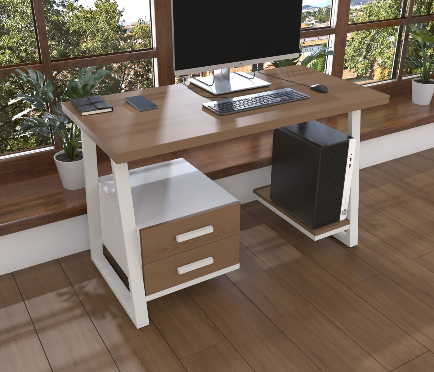 Комп'ютерний стіл з натурального дерева (ясен) Джорджія Wood WL 120*60*75 (22120003) довжина 1.2 м, ширина 0.6 м, стільниця Золотистий Пісок Білий