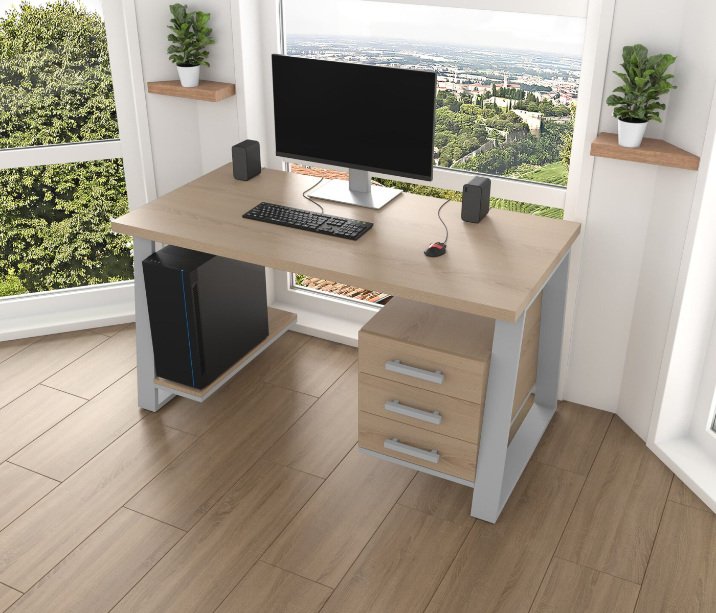 Комп'ютерний стіл з натурального дерева (ясен) Джорджія Wood 120*60*75 (22100020) довжина 1.2 м, ширина 0.6 м, стільниця Карамель Світла Сірий