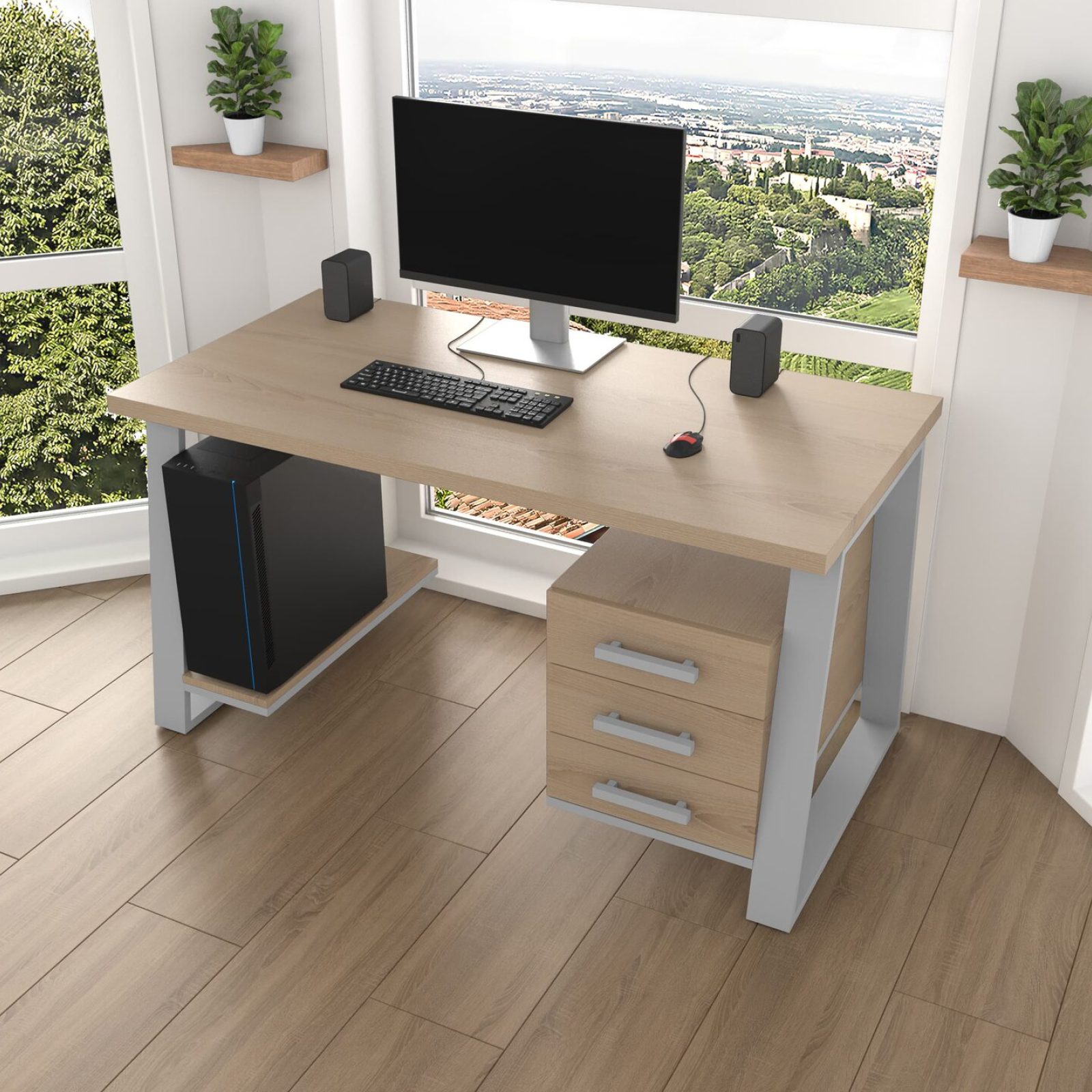 Комп'ютерний стіл з натурального дерева (ясен) Джорджія Wood 120*60*75 (22100020) довжина 1.2 м, ширина 0.6 м, стільниця Карамель Світла Сірий