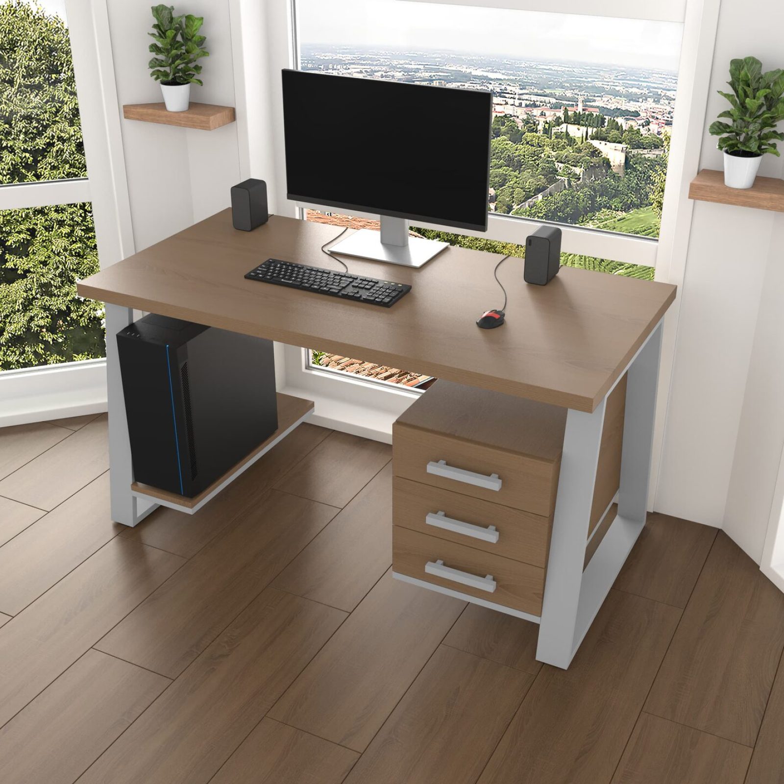 Комп'ютерний стіл з натурального дерева (ясен) Джорджія Wood 120*60*75 довжина 1.2 м, ширина 0.6 м, стільниця Золотистий Пісок Сірий