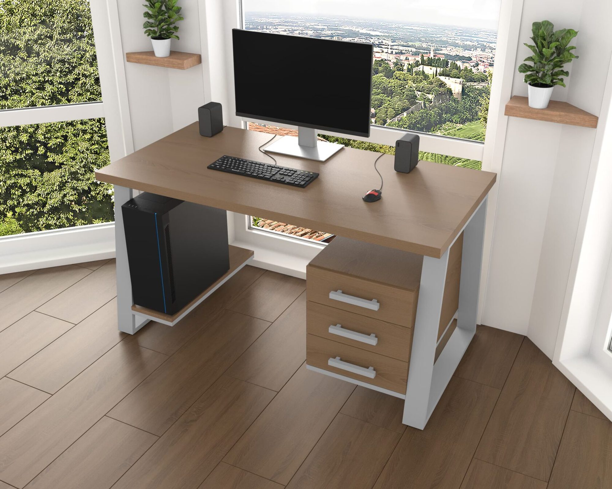 Комп'ютерний стіл з натурального дерева (ясен) Джорджія Wood 120*60*75 (22100008) довжина 1.2 м, ширина 0.6 м, стільниця Золотистий Пісок Сірий