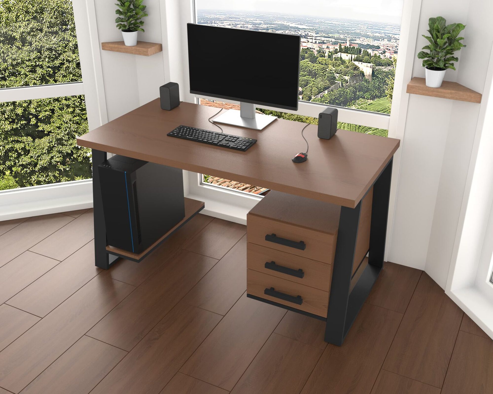 Комп'ютерний стіл з натурального дерева (ясен) Джорджія Wood 120*60*75 (22100001) довжина 1.2 м, ширина 0.6 м, стільниця Махагон Світлий Чорний