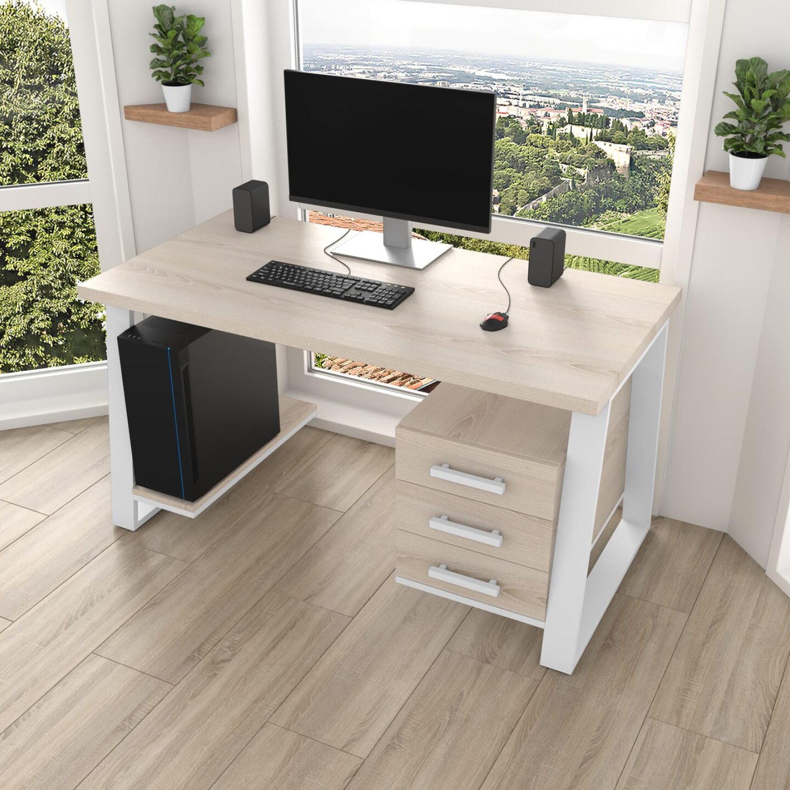 Комп'ютерний стіл з натурального дерева (ясен) Джорджія Wood 120*60*75 довжина 1.2 м, ширина 0.6 м, стільниця Світле Дерево Білий