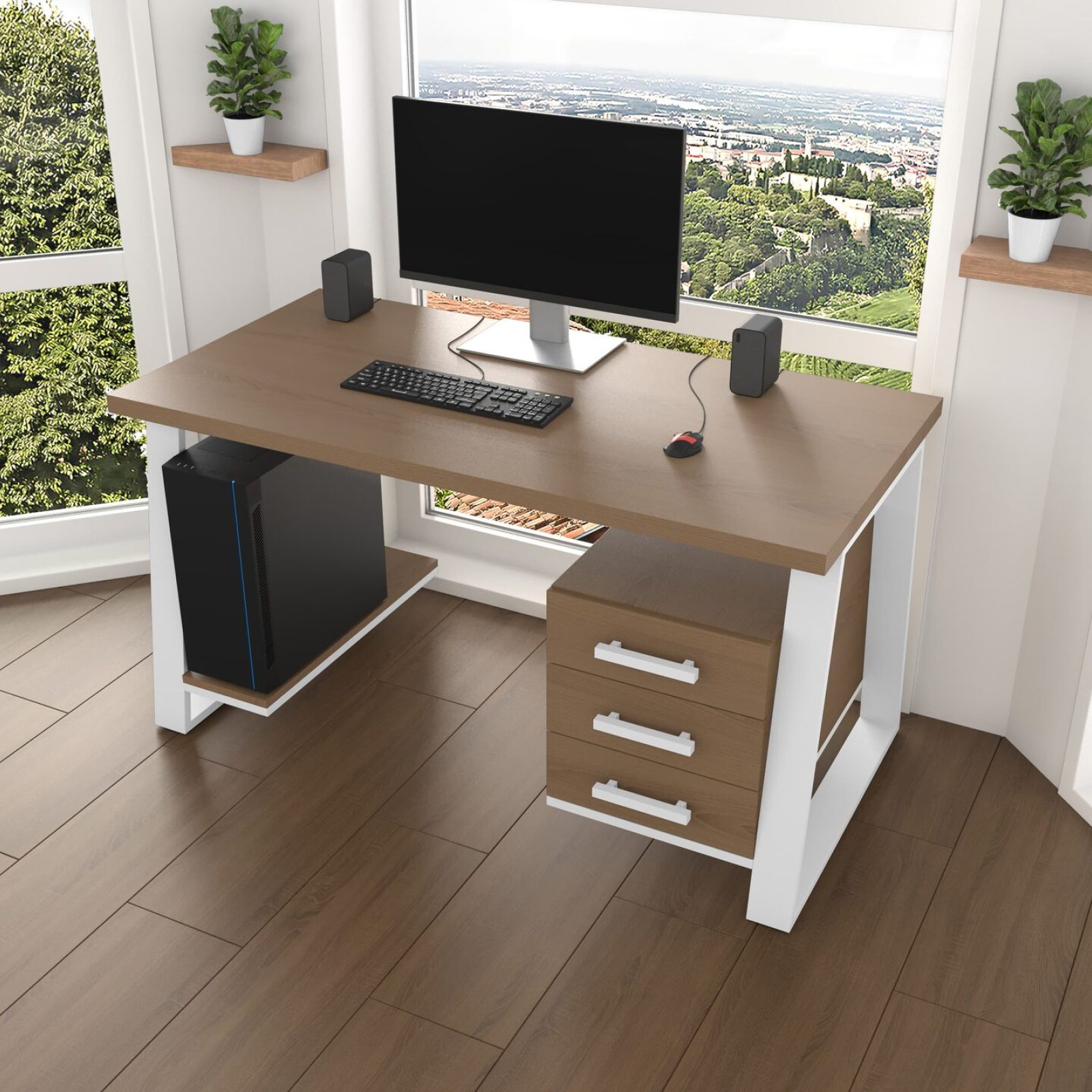 Комп'ютерний стіл з натурального дерева (ясен) Джорджія Wood 180*60*75 (22101467) довжина 1.8 м, ширина 0.6 м, стільниця Золотистий Пісок Білий