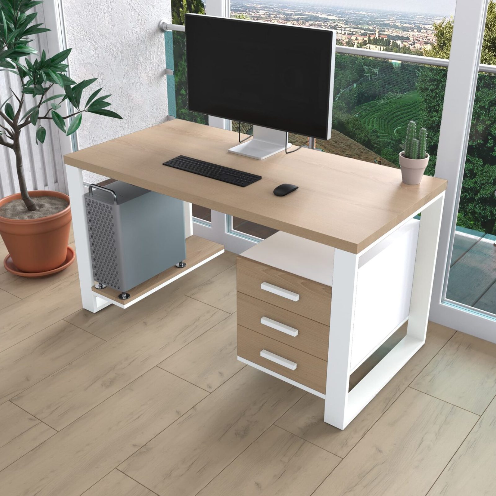 Комп'ютерний стіл з натурального дерева (ясен) Остін Wood WL 120*60*75 (22220007) довжина 1.2 м, ширина 0.6 м, стільниця Карамель Світла Білий