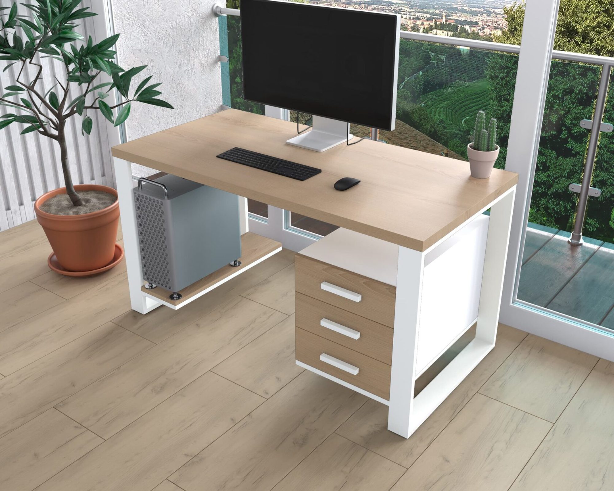 Комп'ютерний стіл з натурального дерева (ясен) Остін Wood WL 120*60*75 (22220007) довжина 1.2 м, ширина 0.6 м, стільниця Карамель Світла Білий