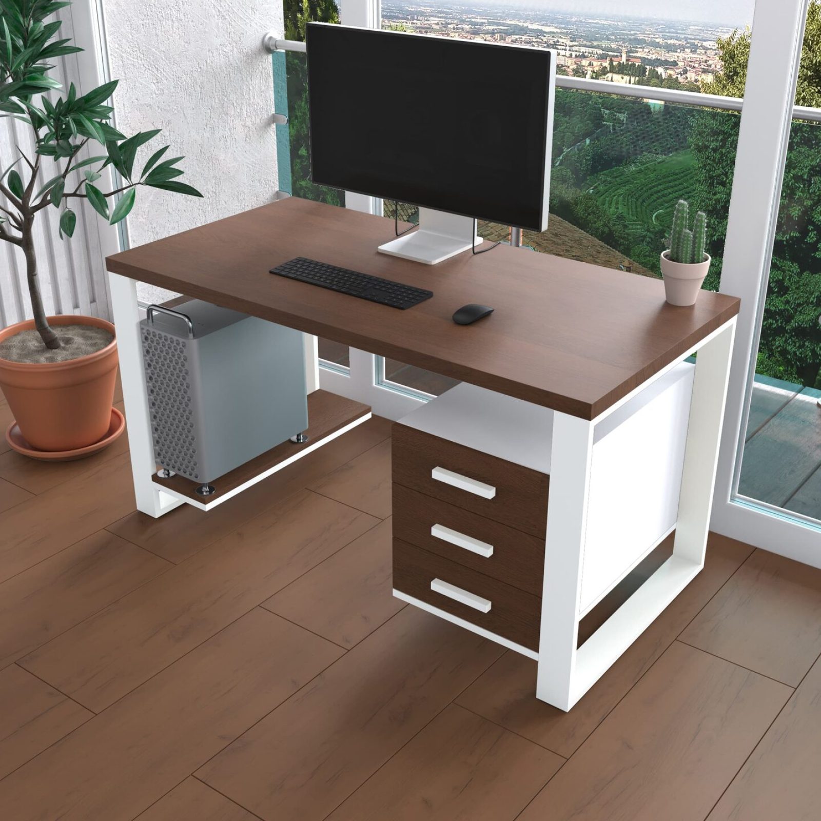 Комп'ютерний стіл з натурального дерева (дуб) Остін Wood WL 120*60*75 (22380001) довжина 1.2 м, ширина 0.6 м, стільниця Махагон Світлий Білий
