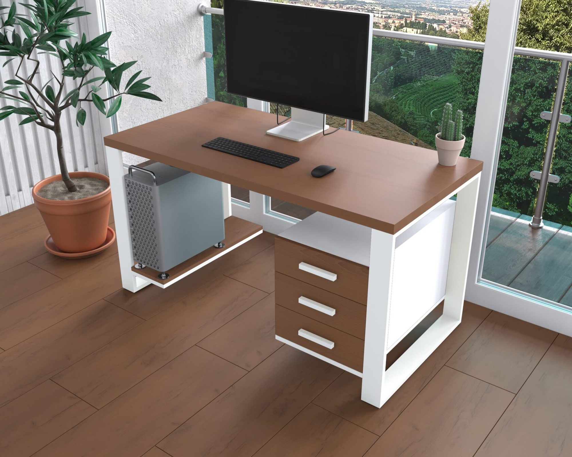 Комп'ютерний стіл з натурального дерева (ясен) Остін Wood WL 120*60*75 (22220001) довжина 1.2 м, ширина 0.6 м, стільниця Махагон Світлий Білий