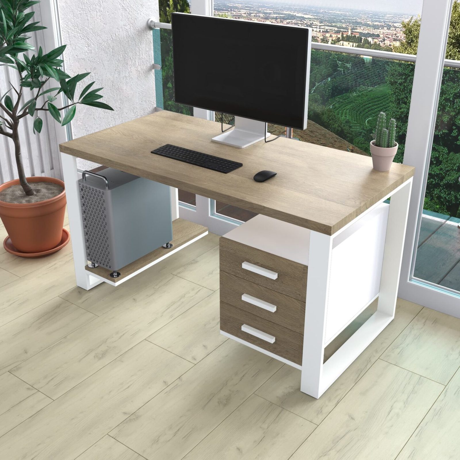 Комп'ютерний стіл з натурального дерева (дуб) Остін Wood WL 160*70*90 (22380373) довжина 1.6 м, ширина 0.7 м, стільниця Натуральний Білий