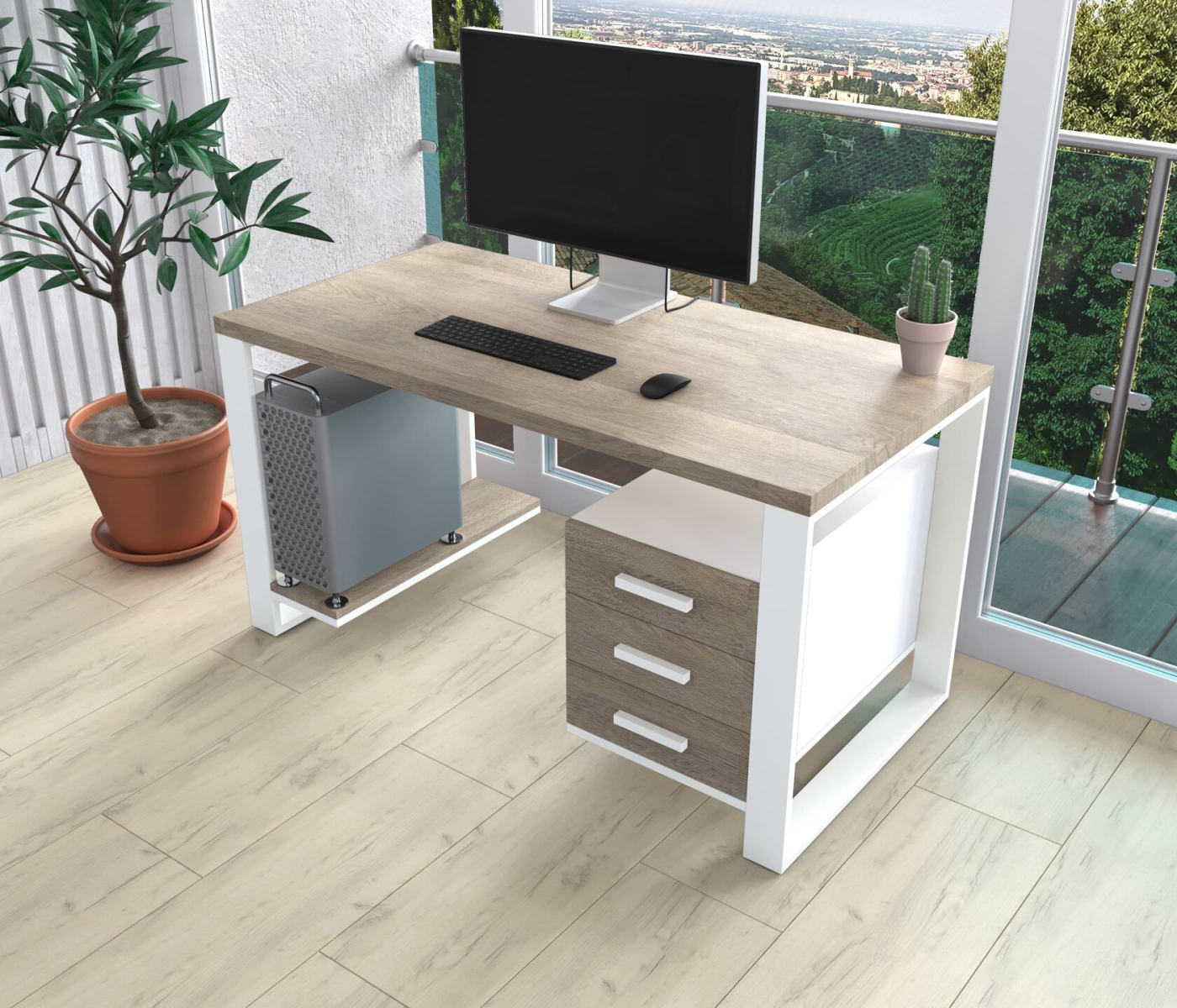 Комп'ютерний стіл з натурального дерева (дуб) Остін Wood WL 160*70*90 (22380371) довжина 1.6 м, ширина 0.7 м, стільниця Світле Дерево Білий