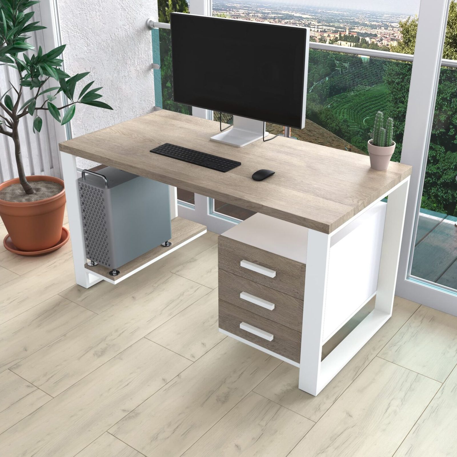 Комп'ютерний стіл з натурального дерева (дуб) Остін Wood WL 120*60*75 (22380002) довжина 1.2 м, ширина 0.6 м, стільниця Світле Дерево Білий