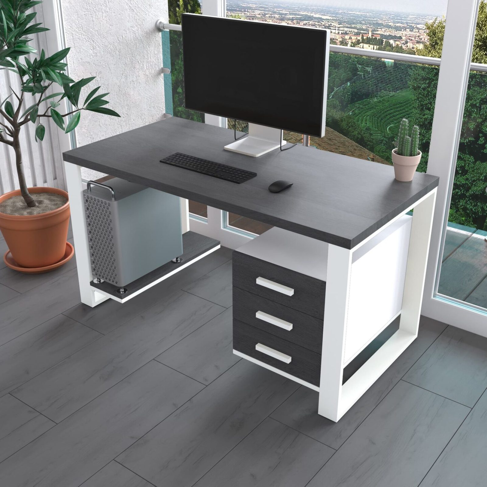 Комп'ютерний стіл з натурального дерева (дуб) Остін Wood WL 120*60*75 (22380006) довжина 1.2 м, ширина 0.6 м, стільниця Сірий Камінь Білий