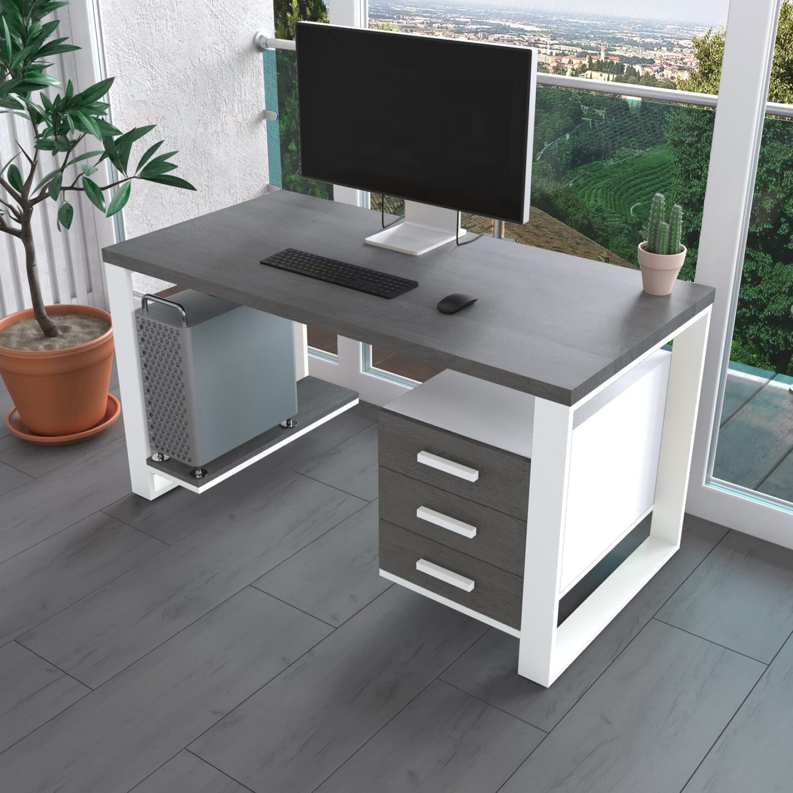 Комп'ютерний стіл з натурального дерева (ясен) Остін Wood WL 160*80*82 (22220393) довжина 1.6 м, ширина 0.8 м, стільниця Сірий Камінь Білий