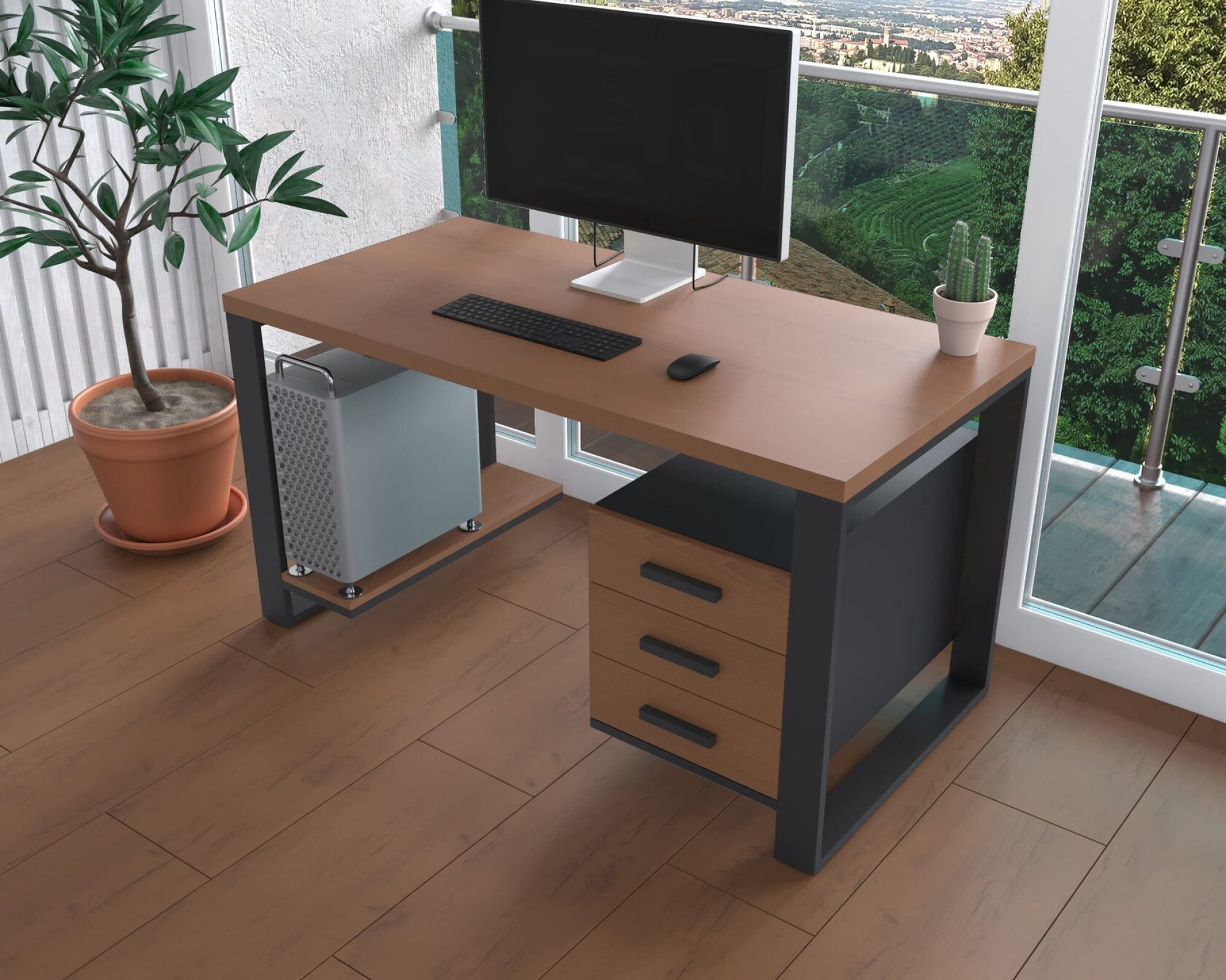 Комп'ютерний стіл з натурального дерева (ясен) Остін Wood BL 120*60*75 (22210001) довжина 1.2 м, ширина 0.6 м, стільниця Махагон Світлий Чорний