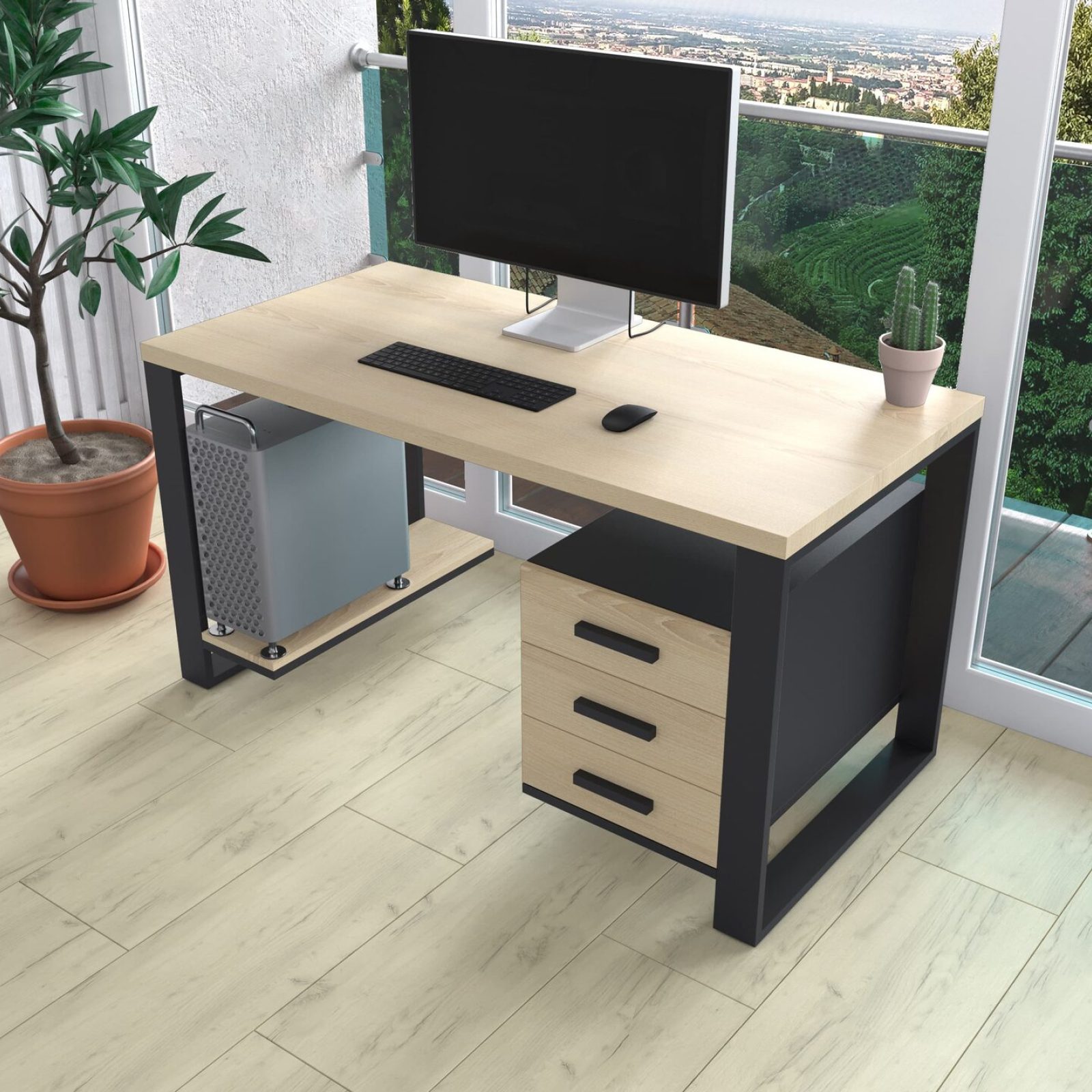 Комп'ютерний стіл з натурального дерева (ясен) Остін Wood BL 200*80*82 (22210715) довжина 2.0 м, ширина 0.8 м, стільниця Натуральний Чорний