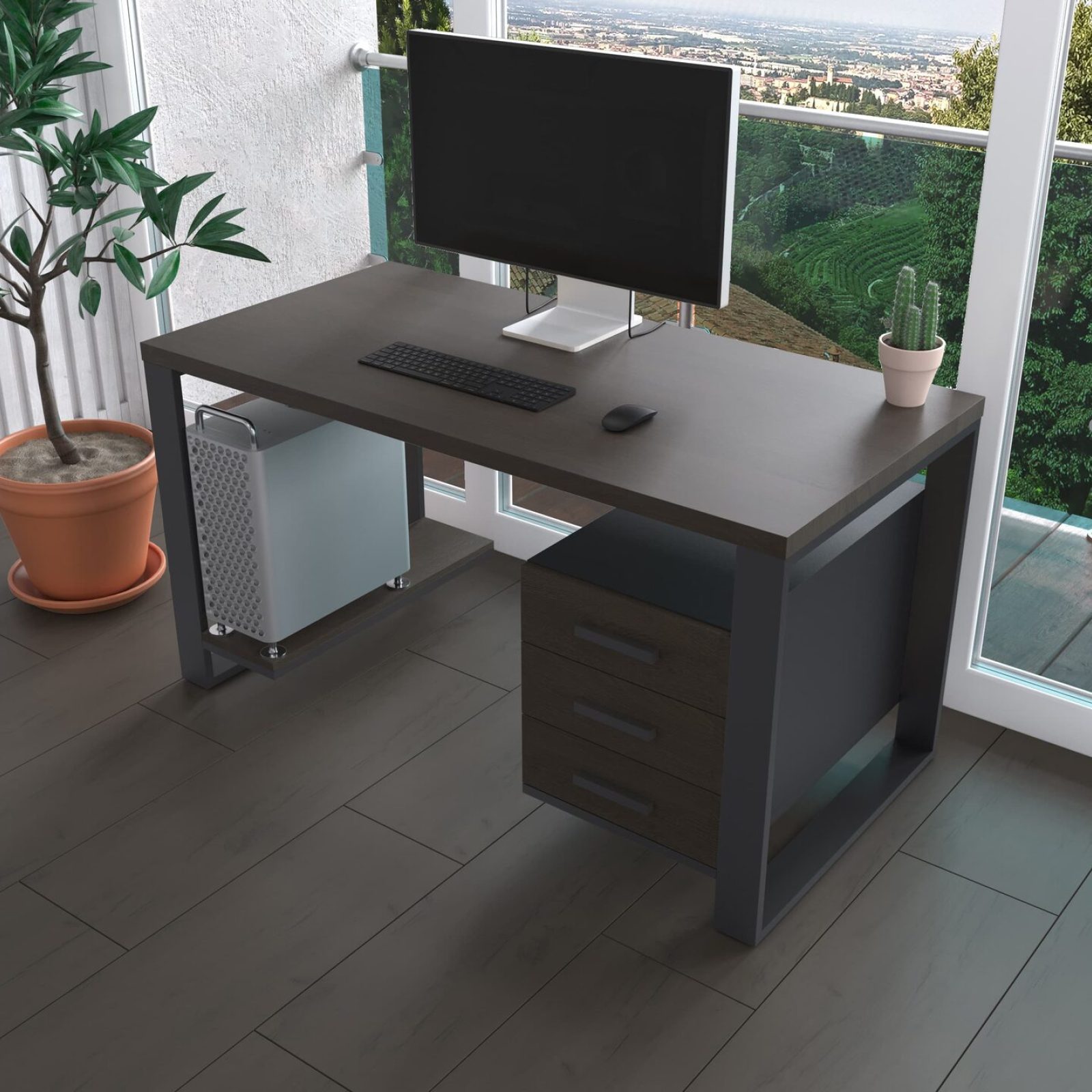 Комп'ютерний стіл з натурального дерева (дуб) Остін Wood BL 120*60*75 (22370008) довжина 1.2 м, ширина 0.6 м, стільниця Темний Шоколад Чорний