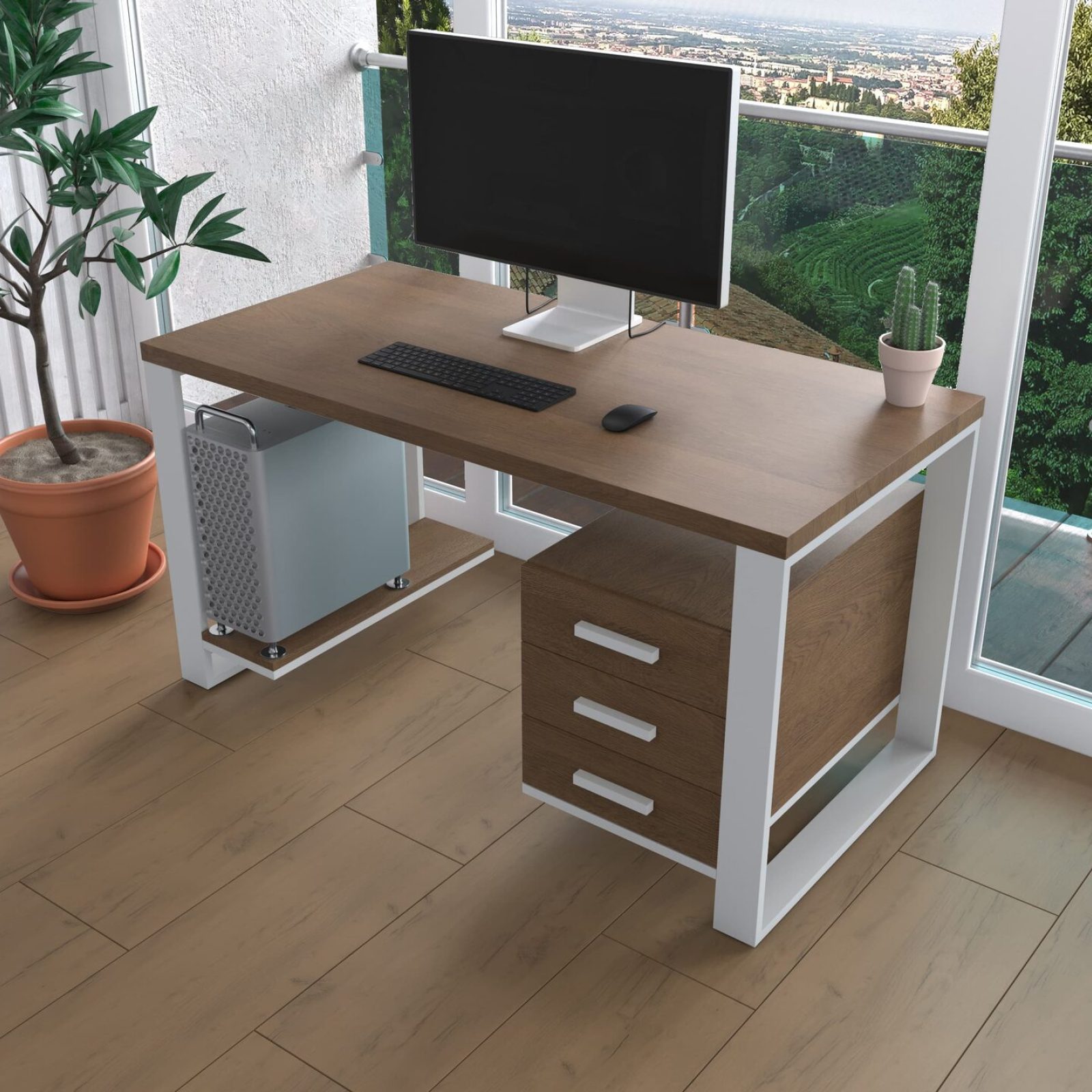 Комп'ютерний стіл з натурального дерева (дуб) Остін Wood 140*60*82 довжина 1.4 м, ширина 0.6 м, стільниця Золотистий Пісок Сірий