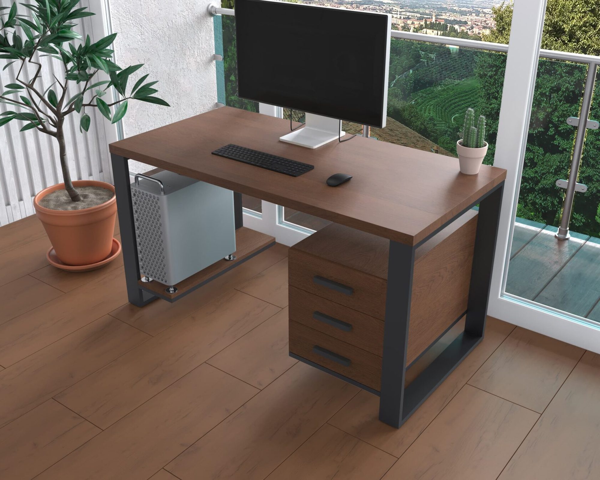 Комп'ютерний стіл з натурального дерева (дуб) Остін Wood 120*60*75 (22360001) довжина 1.2 м, ширина 0.6 м, стільниця Махагон Світлий Чорний