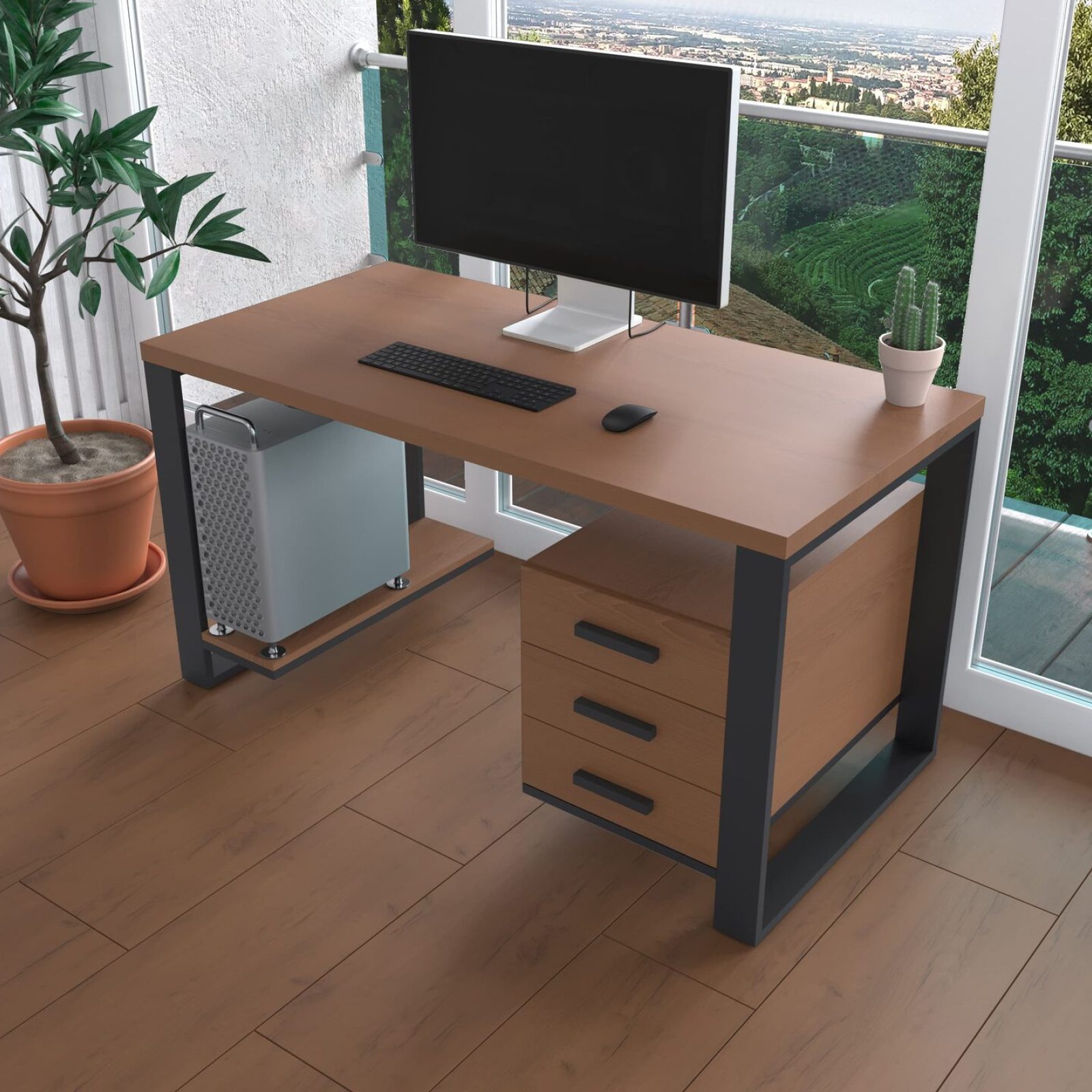 Комп'ютерний стіл з натурального дерева (ясен) Остін Wood 120*60*75 (22200001) довжина 1.2 м, ширина 0.6 м, стільниця Махагон Світлий Чорний