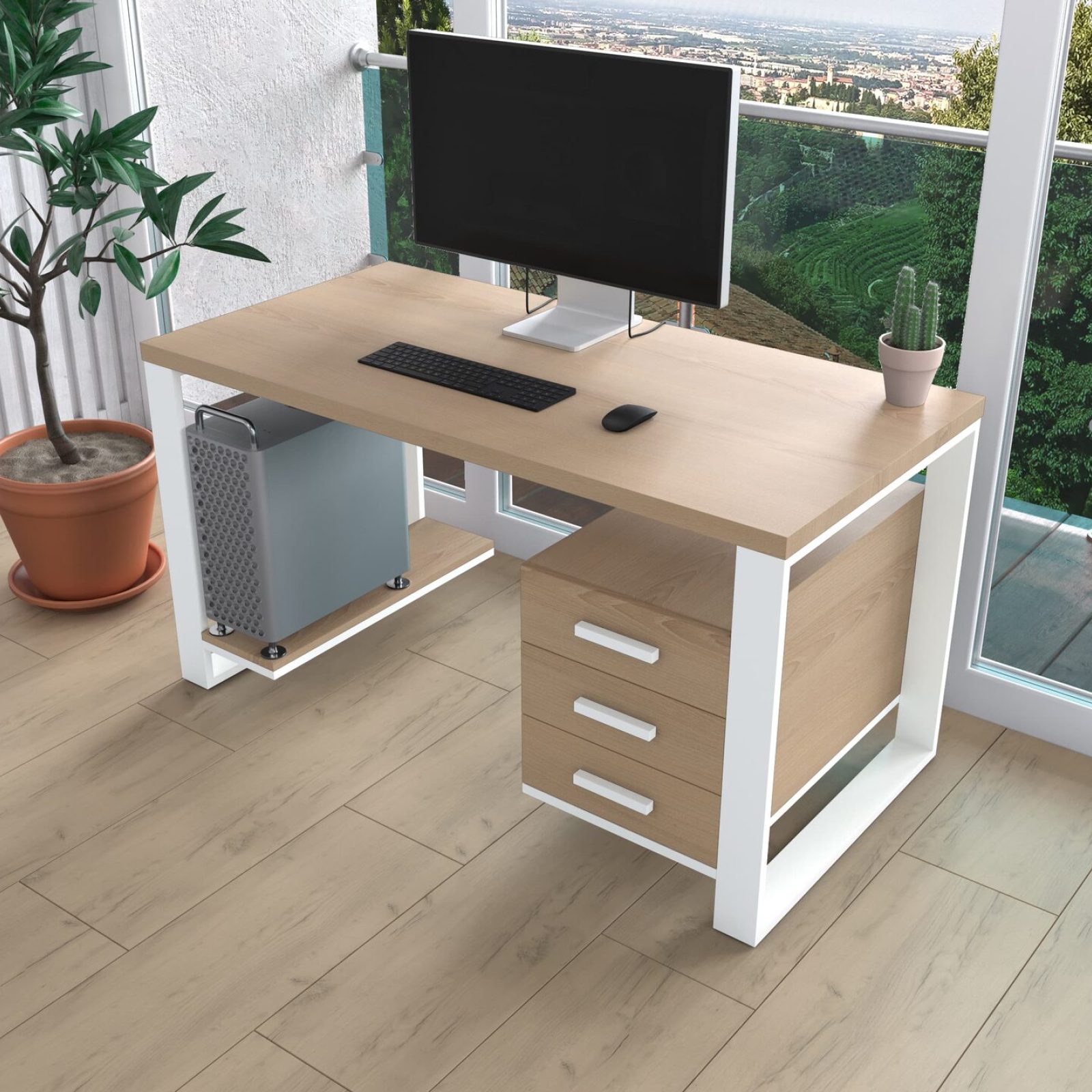 Комп'ютерний стіл з натурального дерева (ясен) Остін Wood 120*60*75 довжина 1.2 м, ширина 0.6 м, стільниця Карамель Світла Білий
