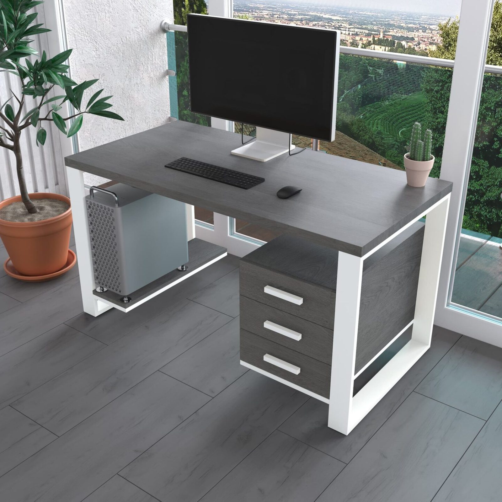 Комп'ютерний стіл з натурального дерева (ясен) Остін Wood 120*60*75 (22200018) довжина 1.2 м, ширина 0.6 м, стільниця Сірий Камінь Білий