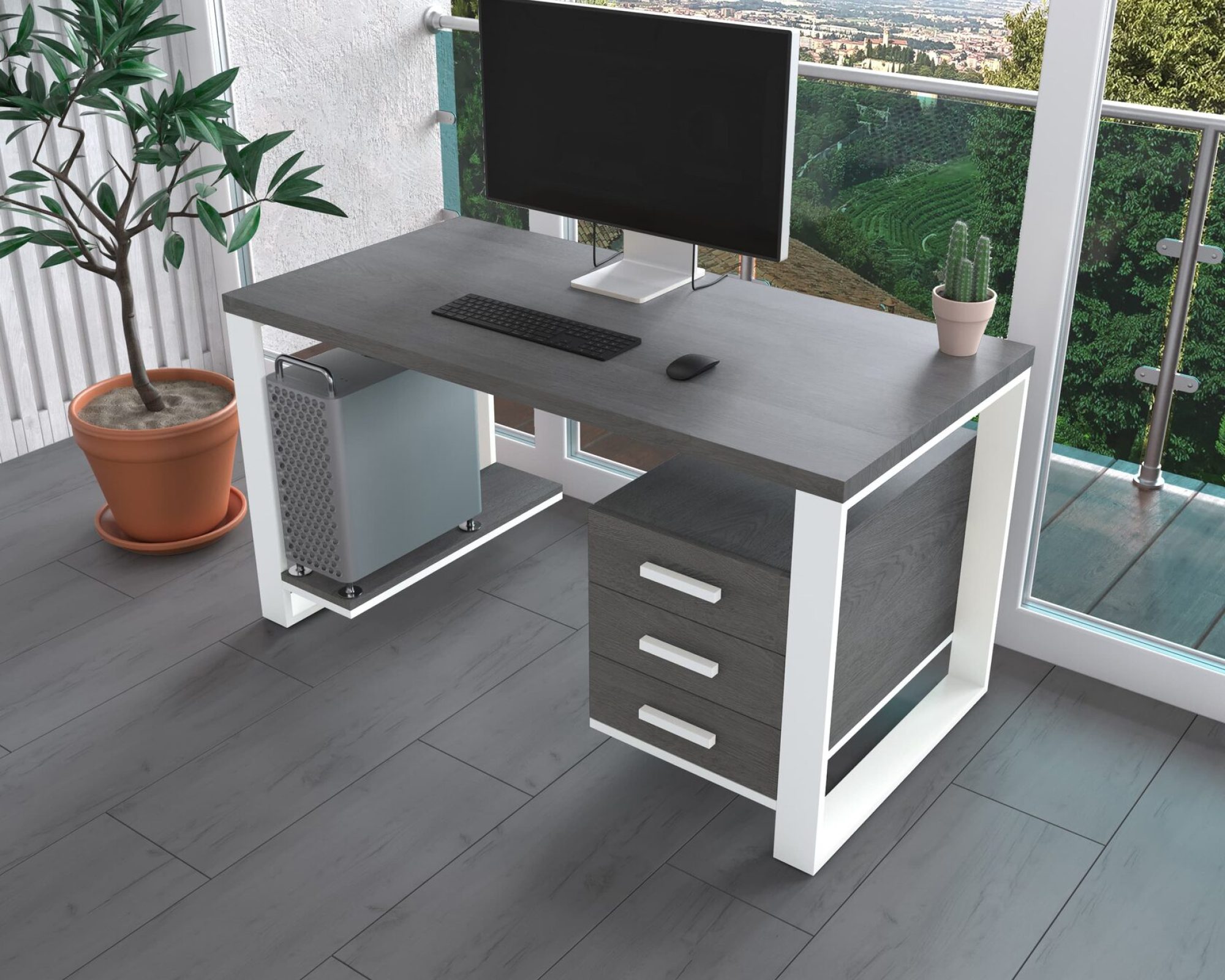 Комп'ютерний стіл з натурального дерева (ясен) Остін Wood 120*60*75 (22200018) довжина 1.2 м, ширина 0.6 м, стільниця Сірий Камінь Білий