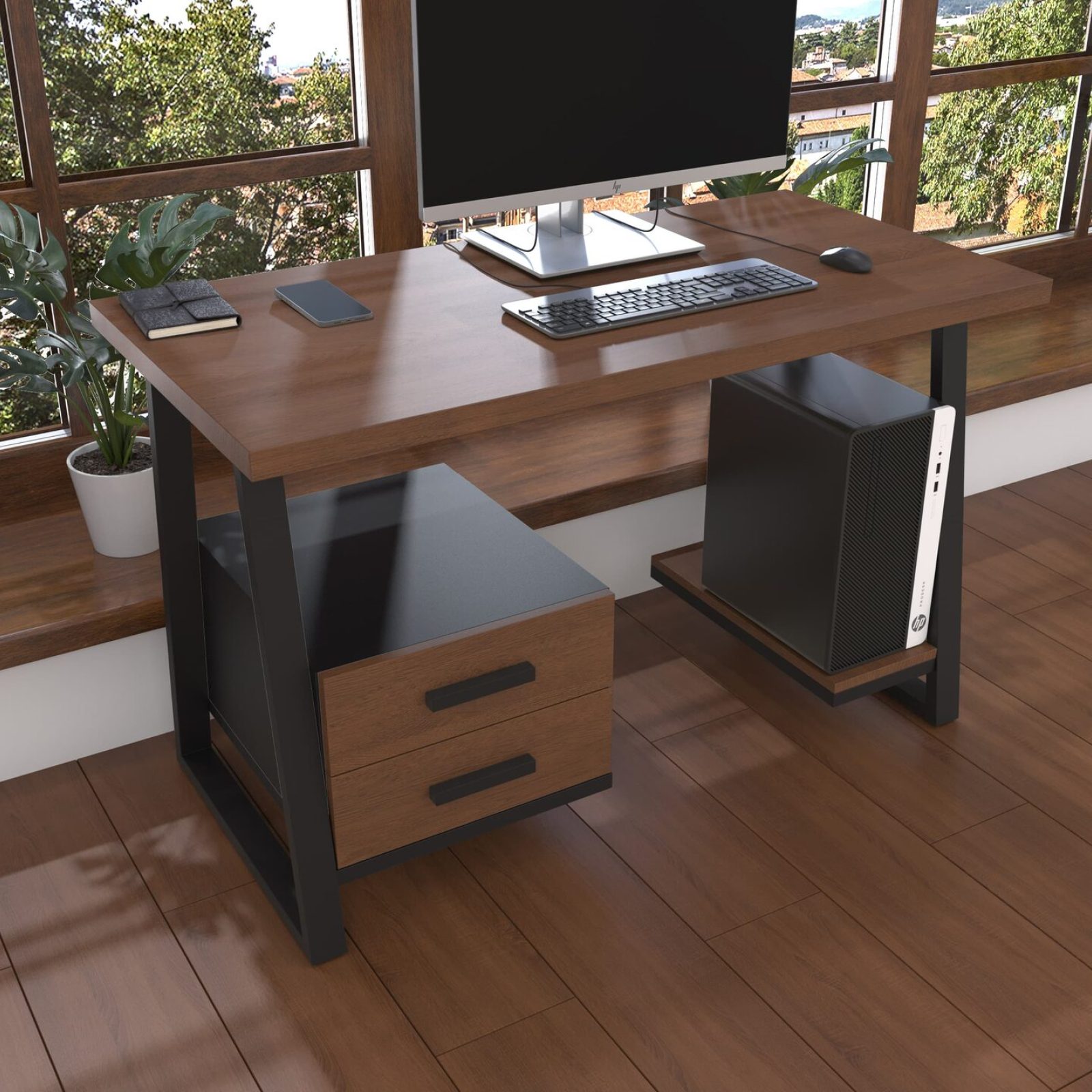 Комп'ютерний стіл з натурального дерева (дуб) Сідней Wood BL 190*80*82 (22300631) довжина 1.9 м, ширина 0.8 м, стільниця Махагон Світлий Чорний