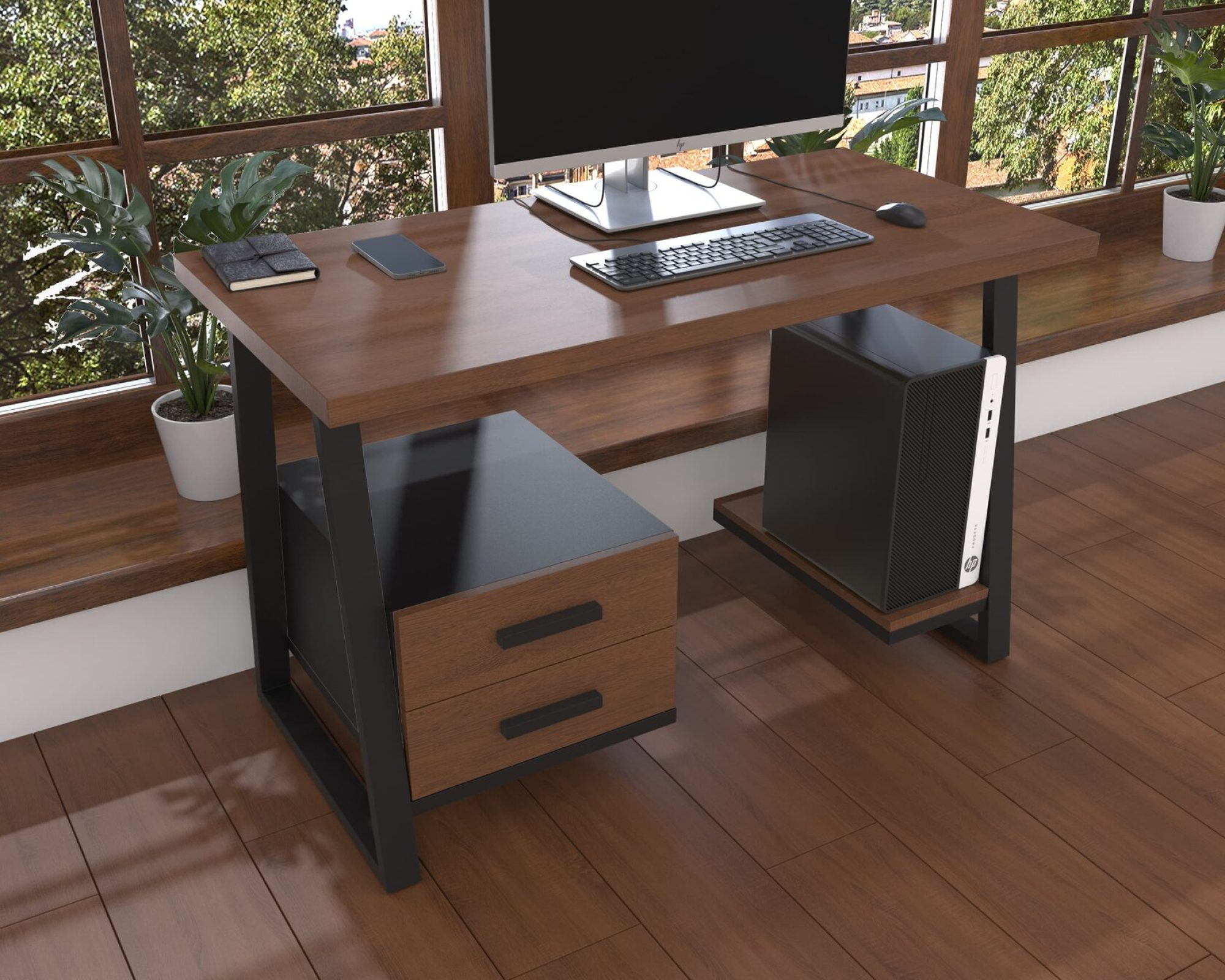 Комп'ютерний стіл з натурального дерева (дуб) Сідней Wood BL 120*60*75 (22300001) довжина 1.2 м, ширина 0.6 м, стільниця Махагон Світлий Чорний
