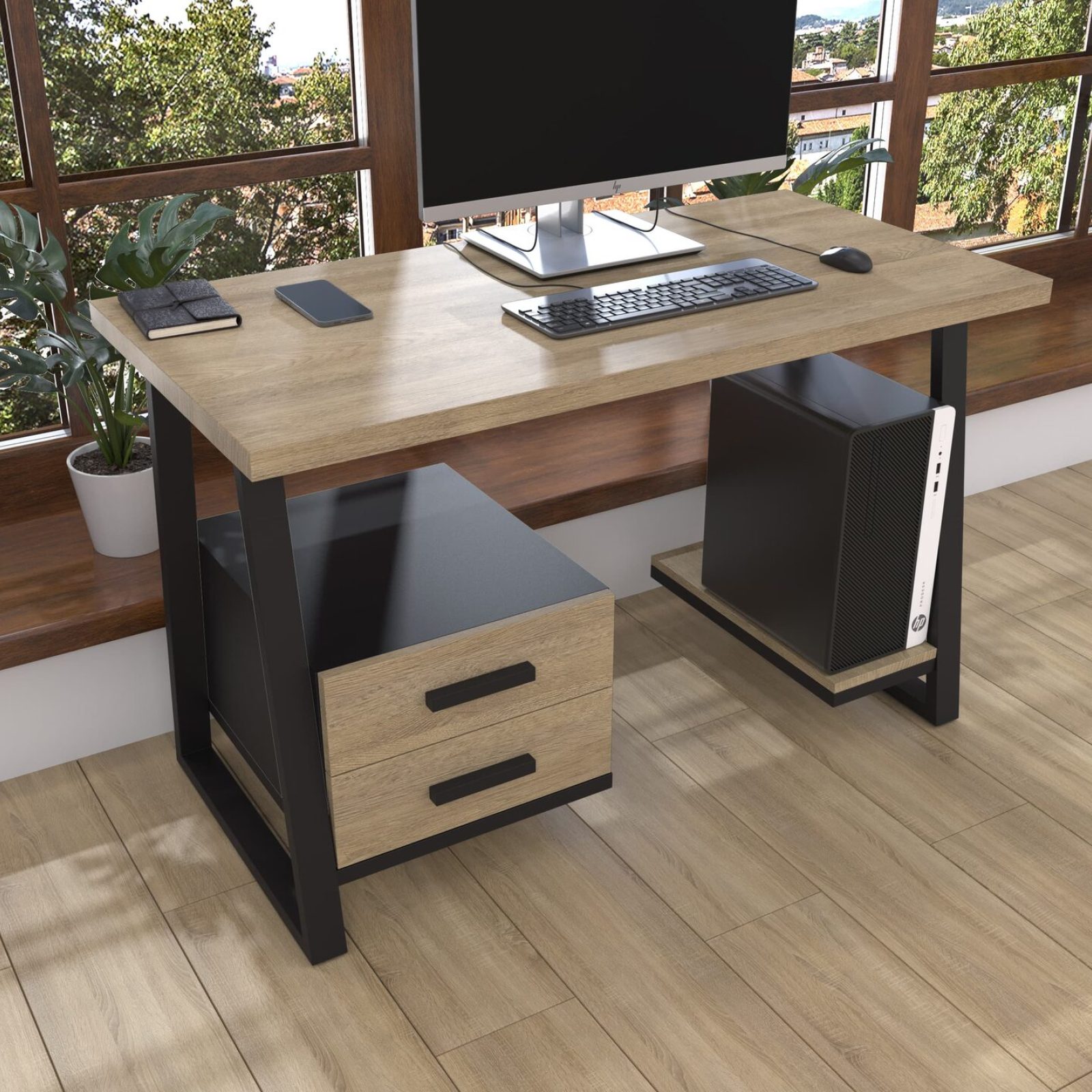 Комп'ютерний стіл з натурального дерева (дуб) Сідней Wood BL 120*60*75 (22300004) довжина 1.2 м, ширина 0.6 м, стільниця Натуральний Чорний