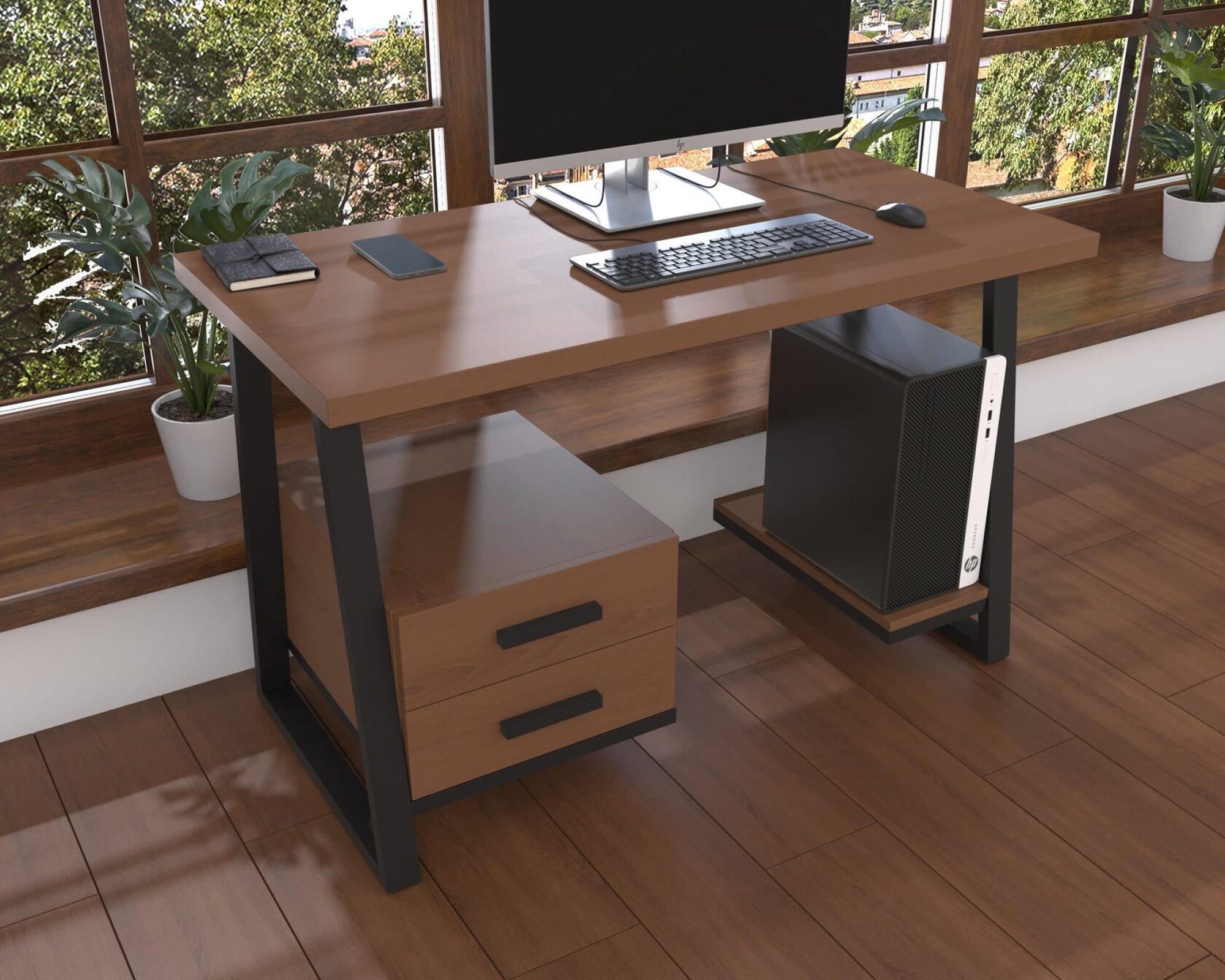 Комп'ютерний стіл з натурального дерева (ясен) Сідней Wood 120*60*75 (22130001) довжина 1.2 м, ширина 0.6 м, стільниця Махагон Світлий Чорний