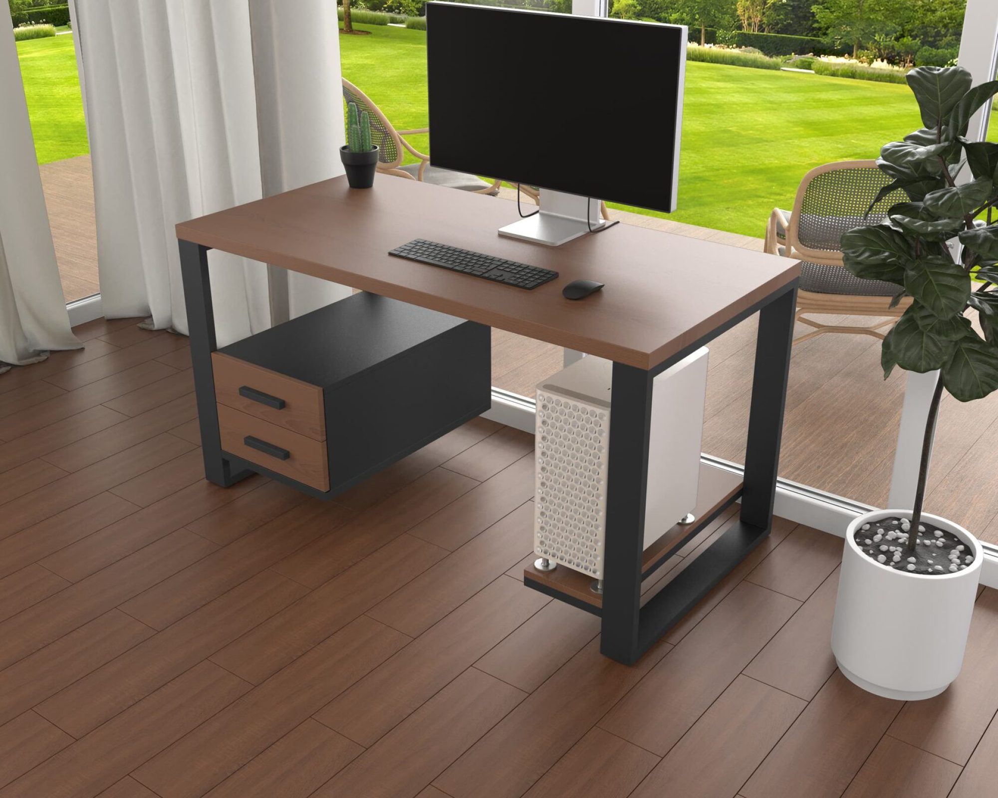 Комп'ютерний стіл з натурального дерева (ясен) Таск Wood BL 120*60*75 (22240001) довжина 1.2 м, ширина 0.6 м, стільниця Махагон Світлий Чорний