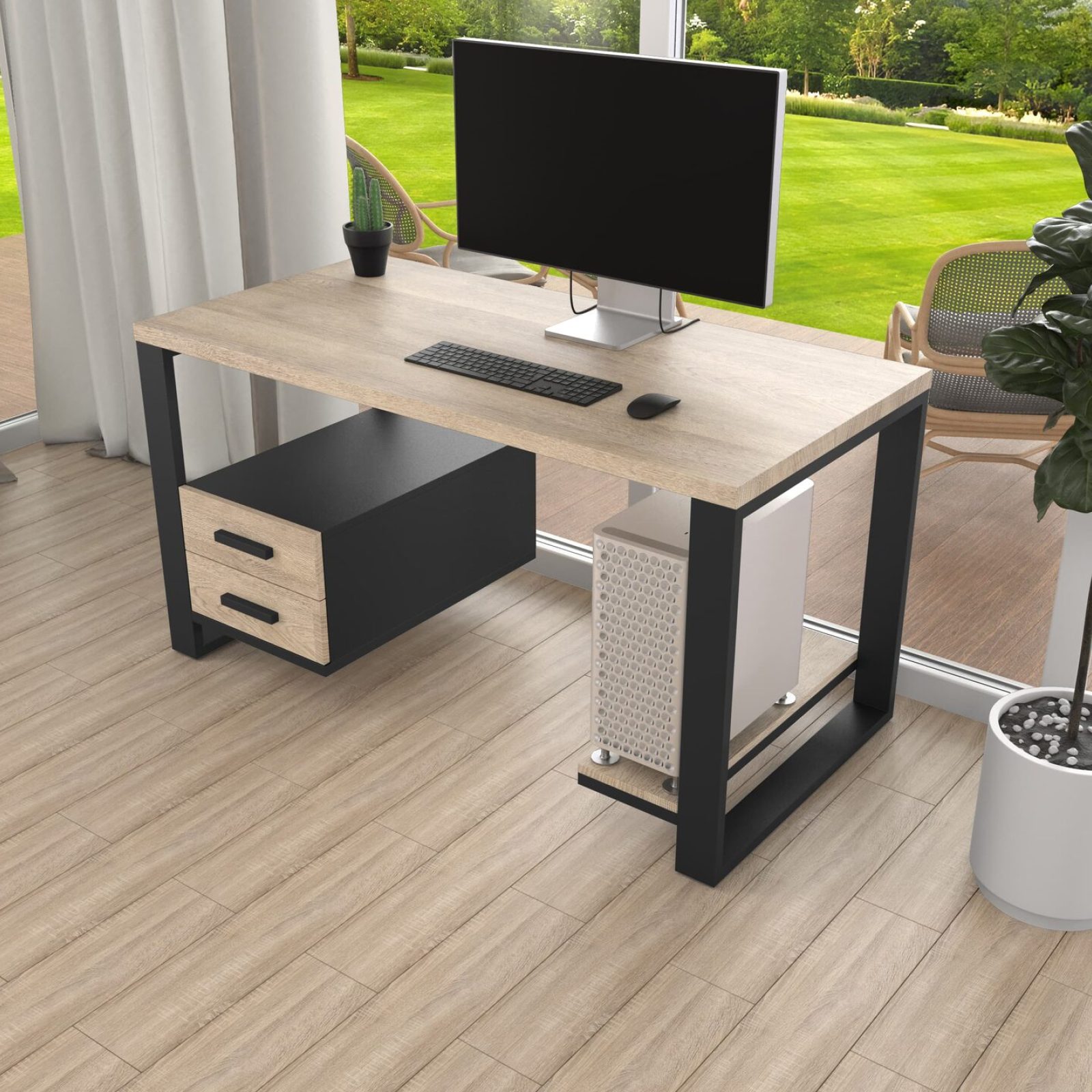 Комп'ютерний стіл з натурального дерева (ясен) Таск Wood BL 170*80*75 (22240461) довжина 1.7 м, ширина 0.8 м, стільниця Світле Дерево Чорний