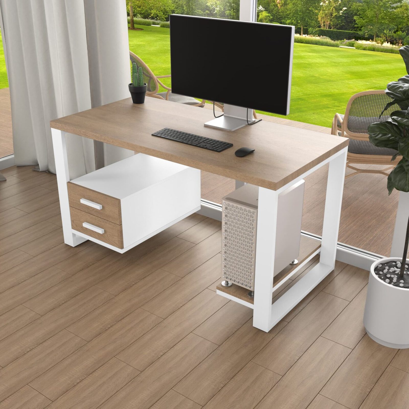 Комп'ютерний стіл з натурального дерева (ясен) Таск Wood WL 170*60*82 довжина 1.7 м, ширина 0.6 м, стільниця Карамель Світла Білий
