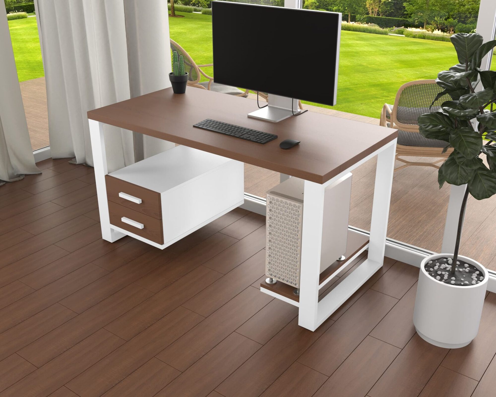 Комп'ютерний стіл з натурального дерева (ясен) Таск Wood WL 120*60*75 (22250001) довжина 1.2 м, ширина 0.6 м, стільниця Махагон Світлий Білий