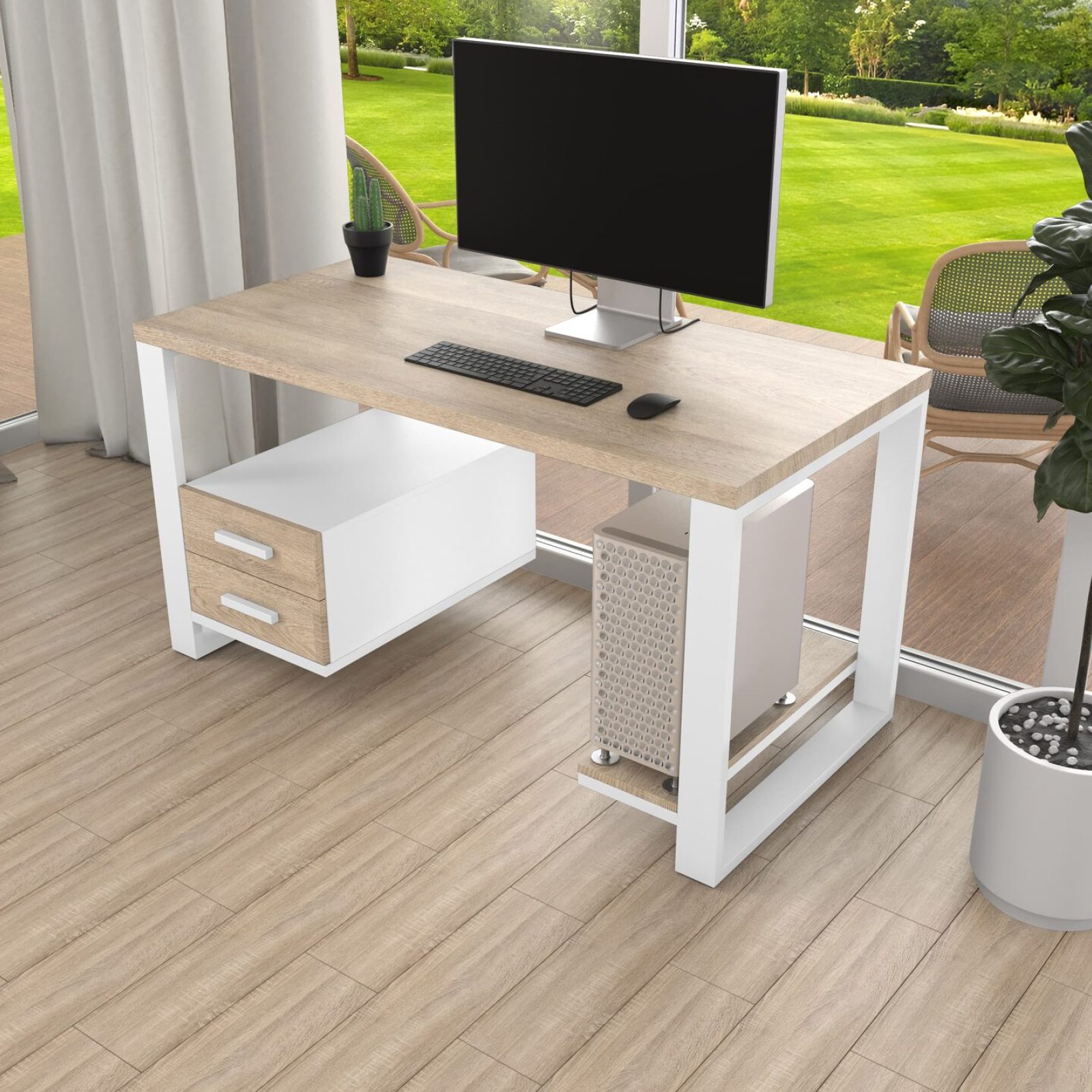 Комп'ютерний стіл з натурального дерева (ясен) Таск Wood WL 120*60*75 довжина 1.2 м, ширина 0.6 м, стільниця Світле Дерево Білий