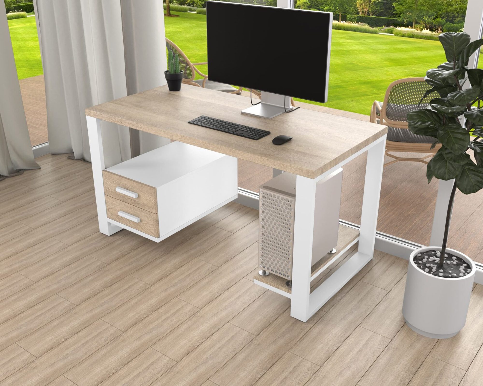 Комп'ютерний стіл з натурального дерева (ясен) Таск Wood WL 120*60*75 (22250002) довжина 1.2 м, ширина 0.6 м, стільниця Світле Дерево Білий