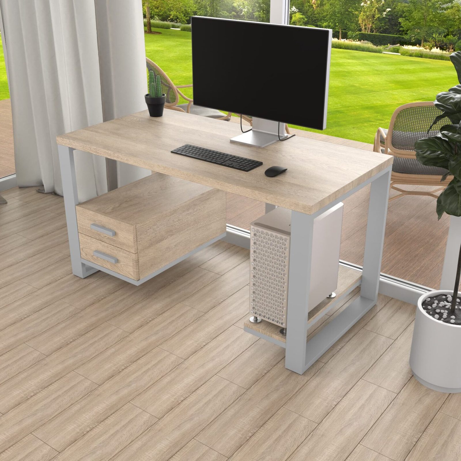 Комп'ютерний стіл з натурального дерева (ясен) Таск Wood 170*60*75 довжина 1.7 м, ширина 0.6 м, стільниця Світле Дерево Сірий