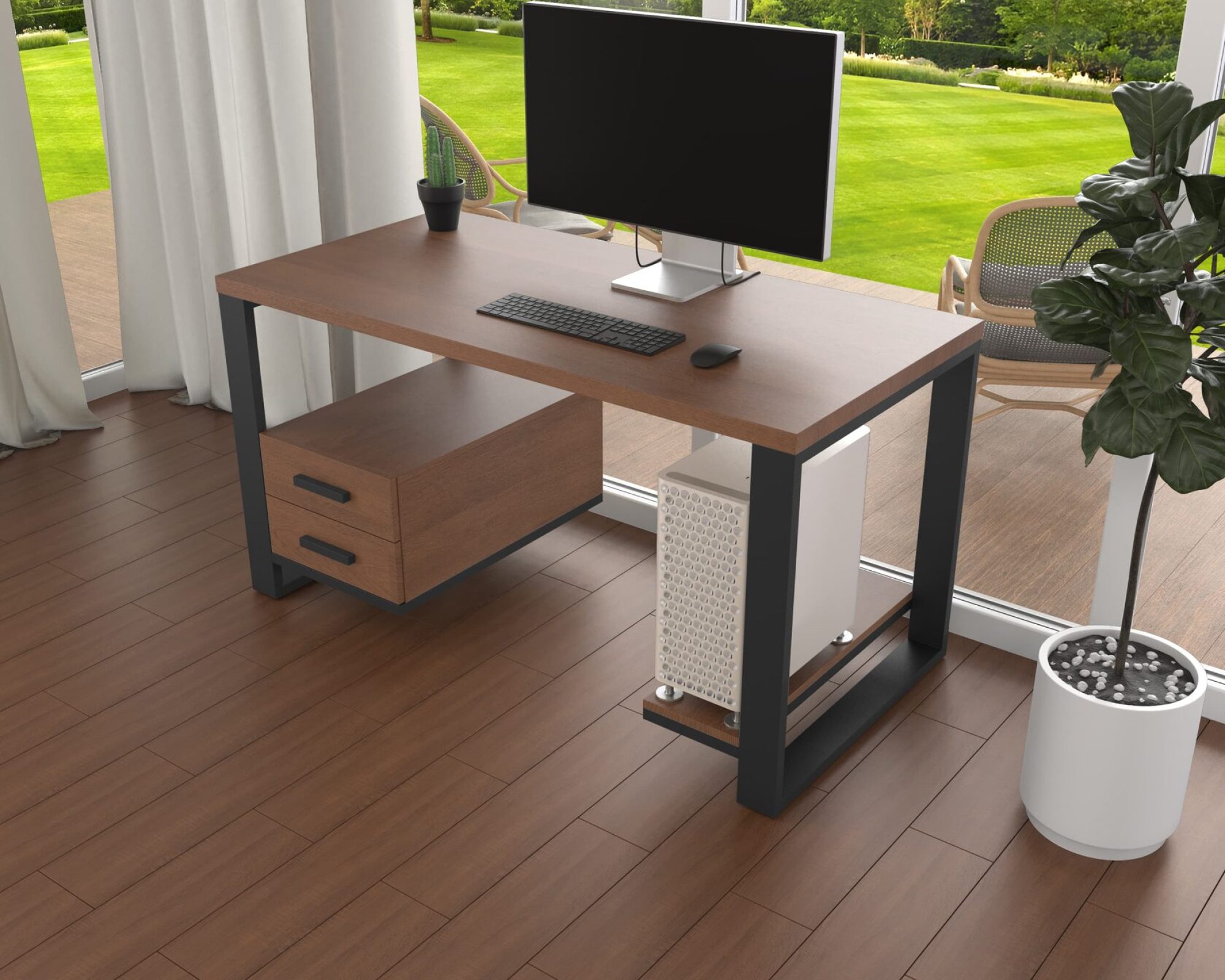 Комп'ютерний стіл з натурального дерева (дуб) Таск Wood 120*60*75 (22390001) довжина 1.2 м, ширина 0.6 м, стільниця Махагон Світлий Чорний